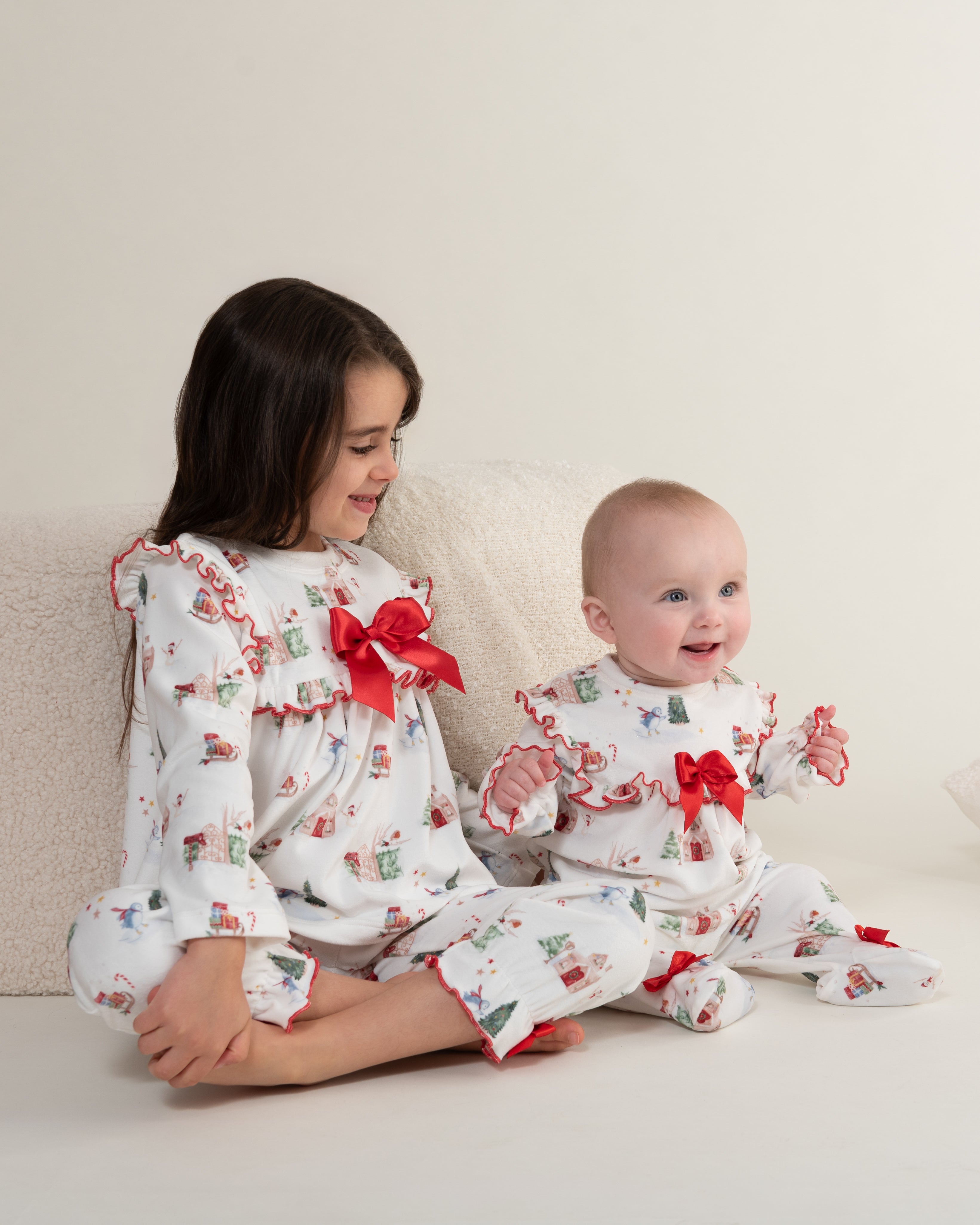 Ivory Christmas Print Bow Pyjama Set