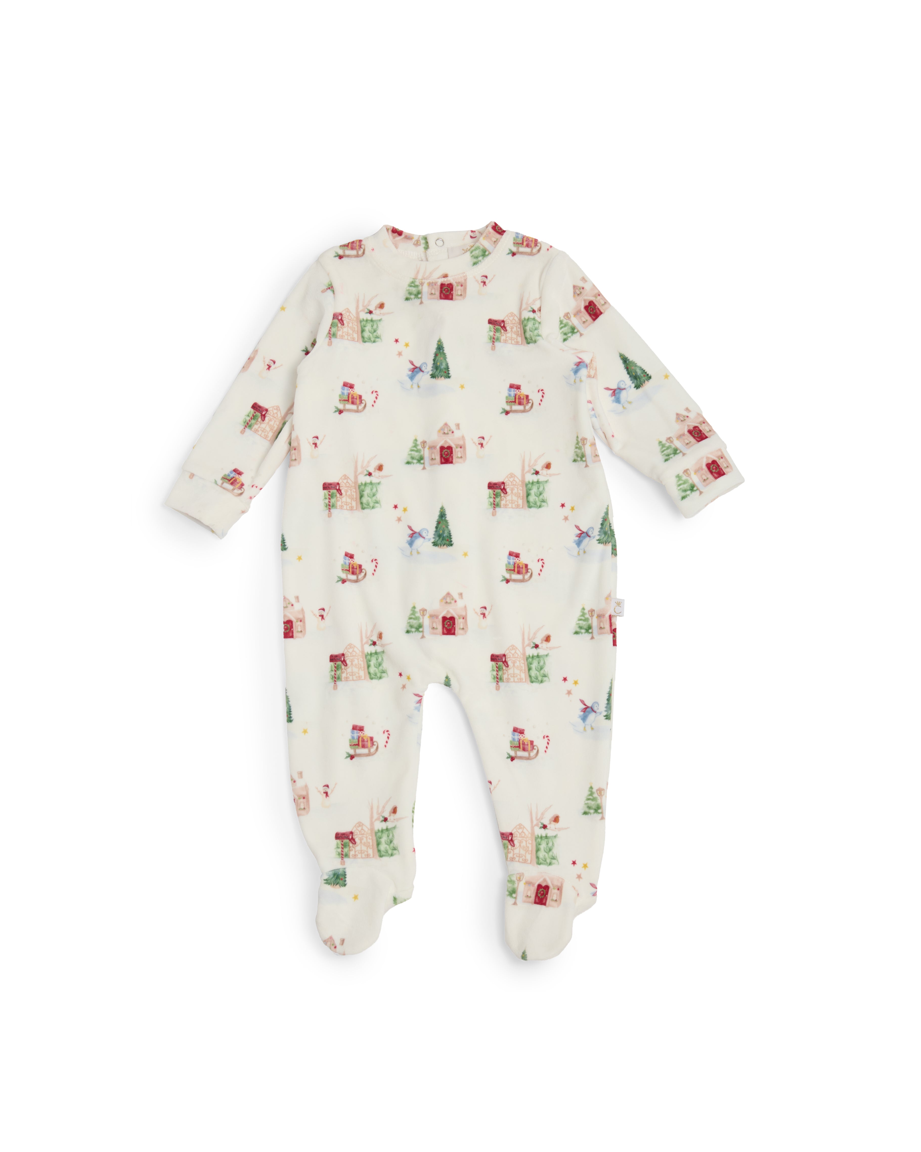 Ivory Christmas Print Pyjama Babygrow