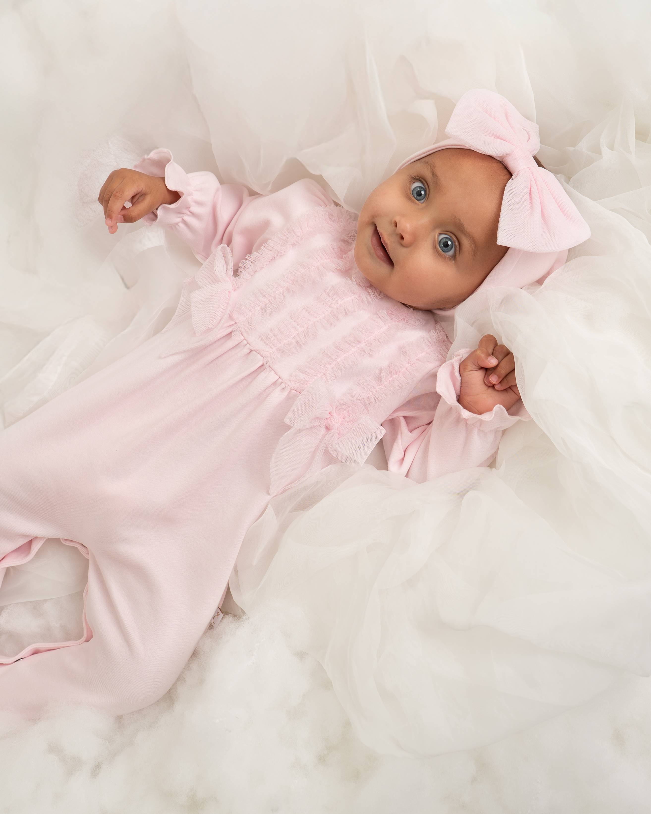 Pink Frill Bow Sleepsuit with Matching Headband