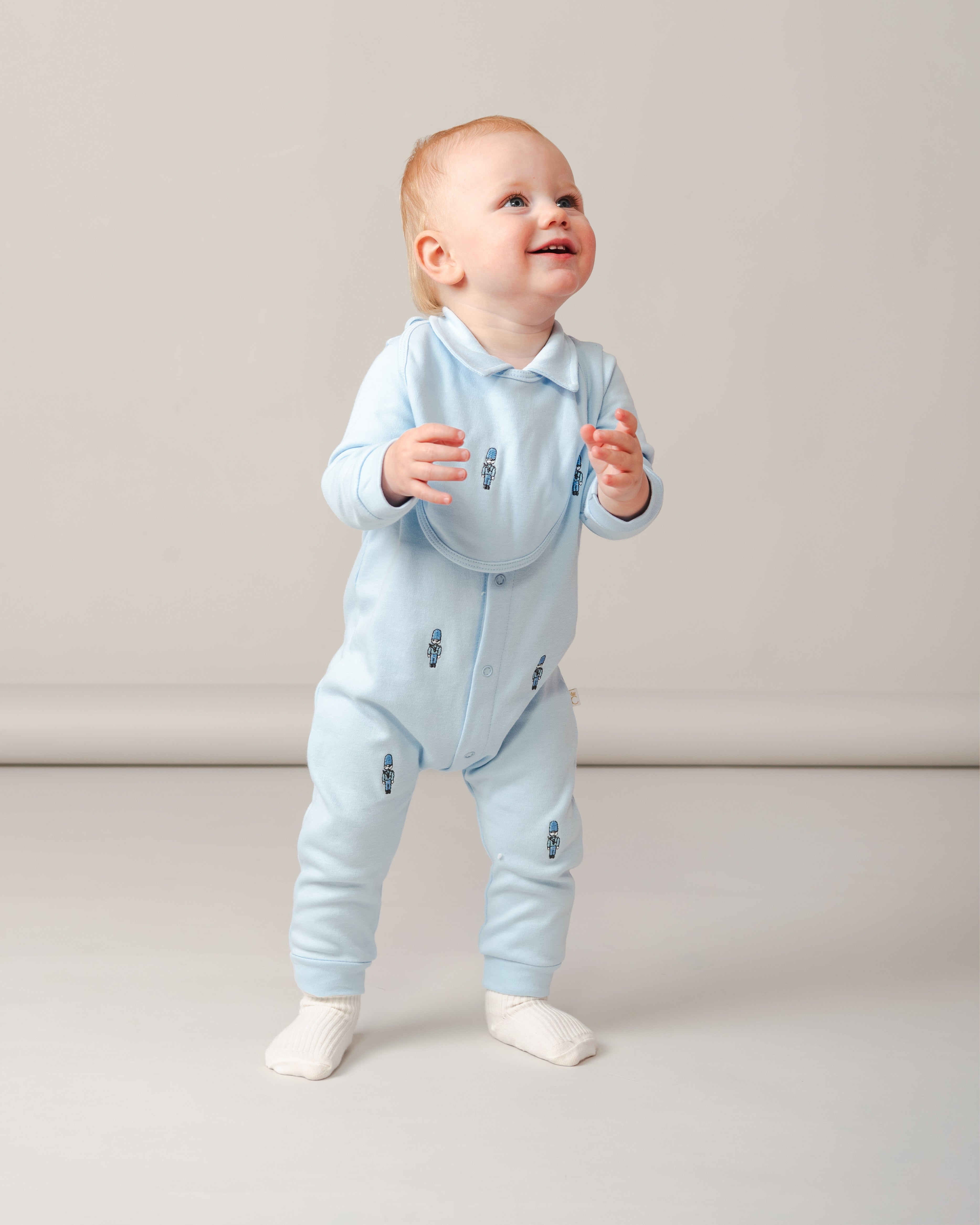 Sky Blue Baby Romper with Matching Bib