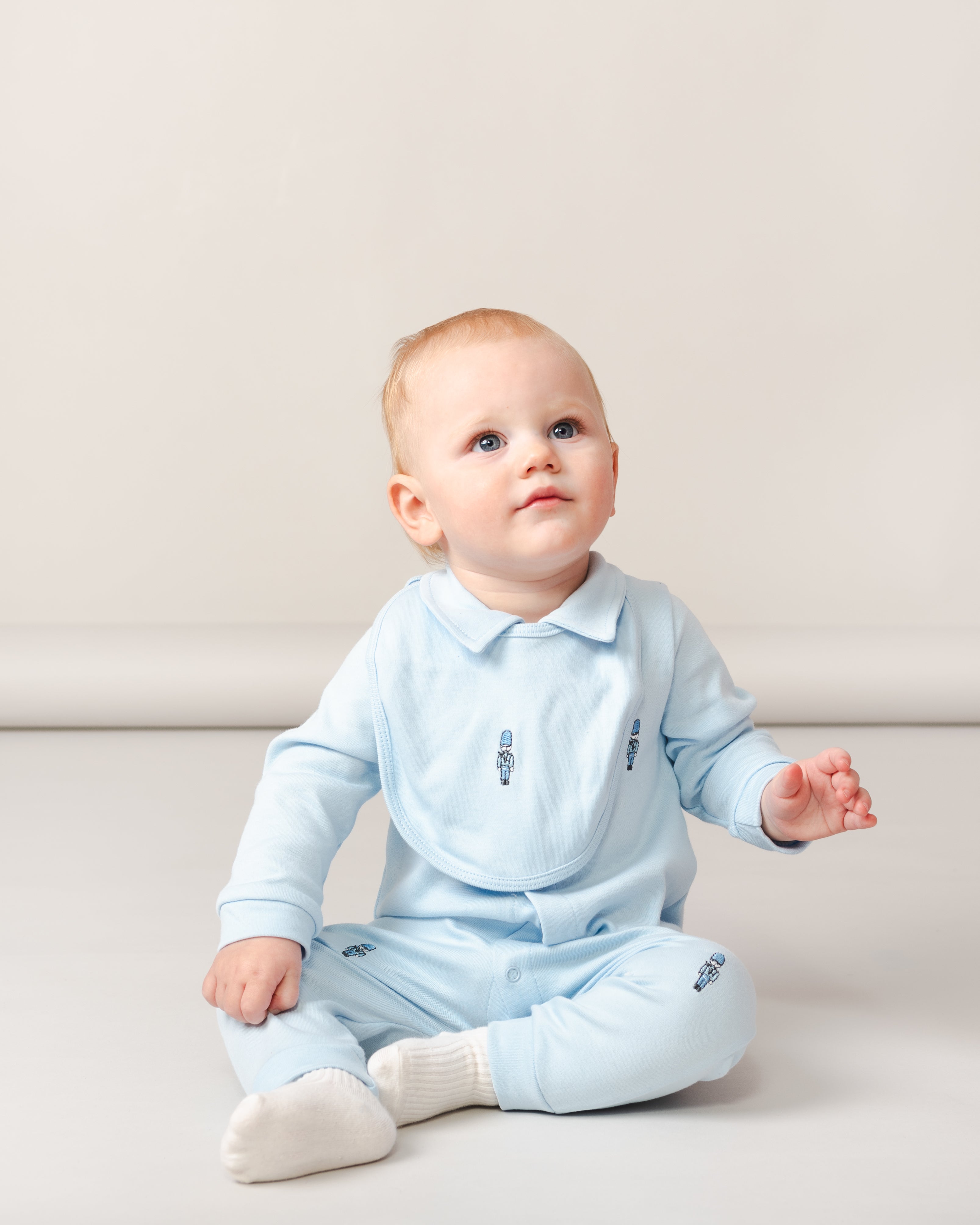 Sky Blue Baby Romper with Matching Bib