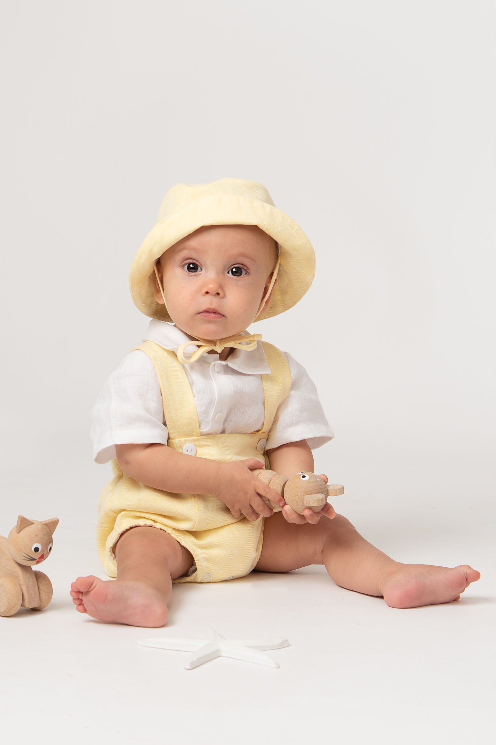 Lemon Baby Linen Blend Romper Set