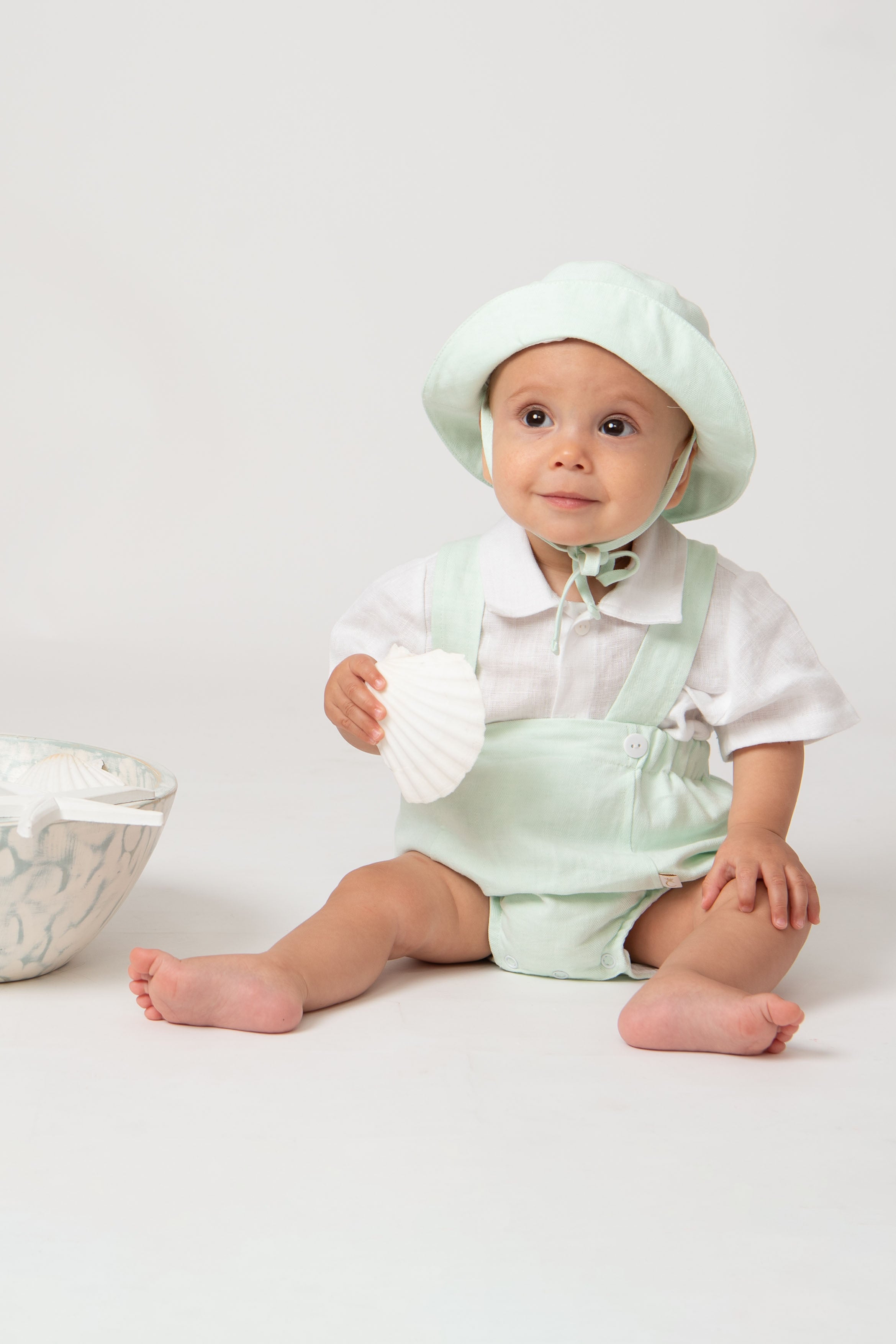 Mint Baby Linen Blend Romper Set