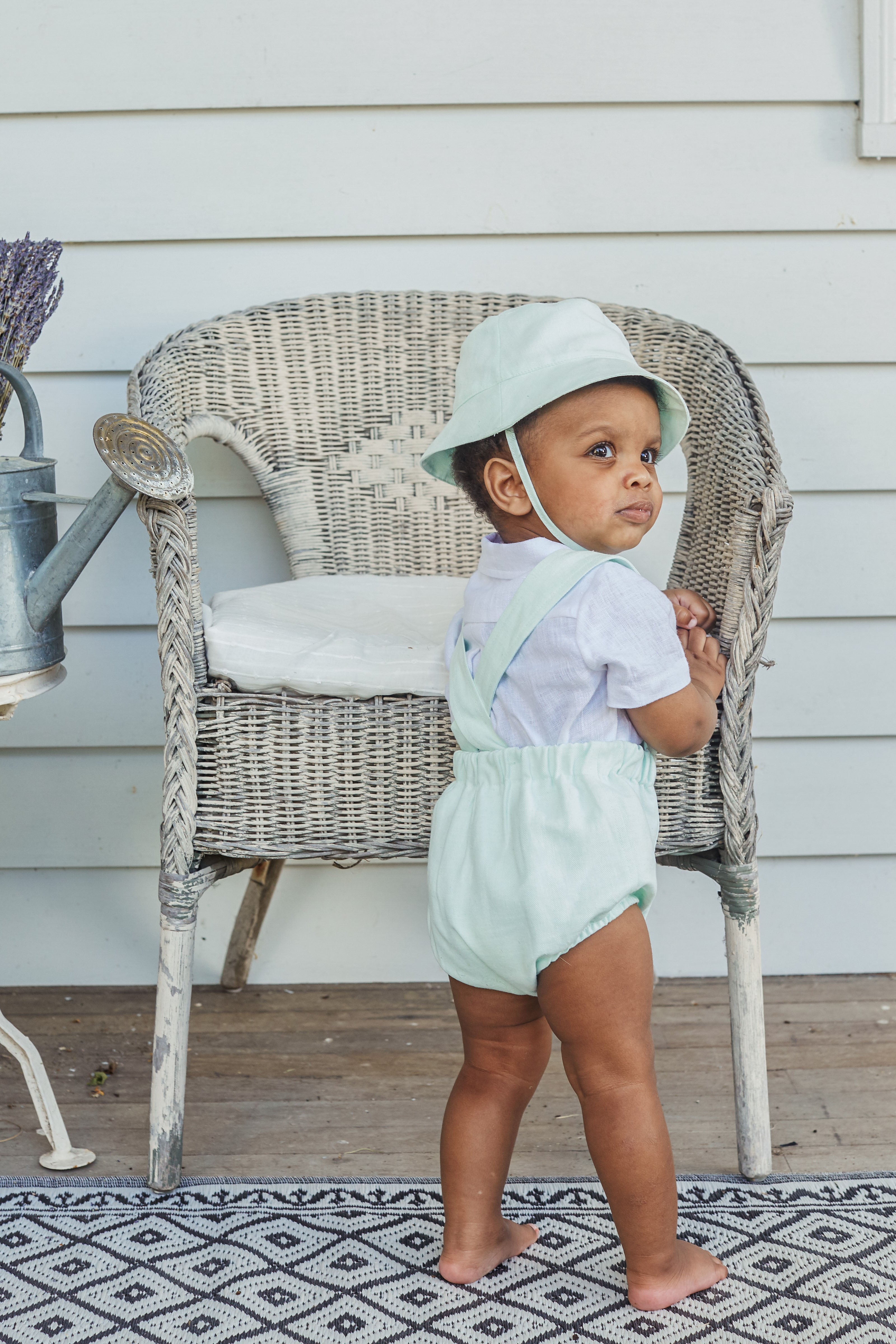 Mint Baby Linen Blend Romper Set