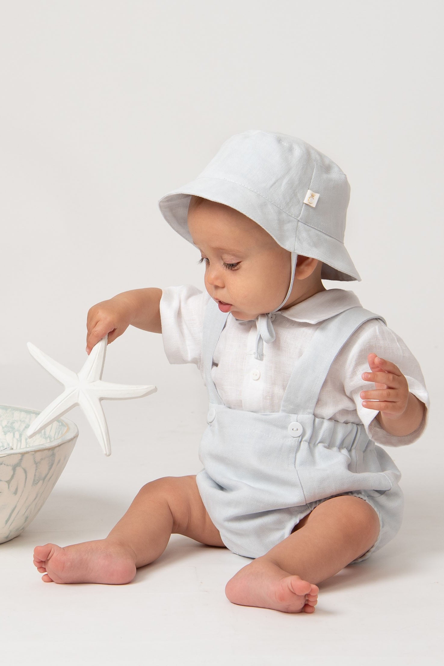 Sky Blue Baby Linen Blend Romper Set