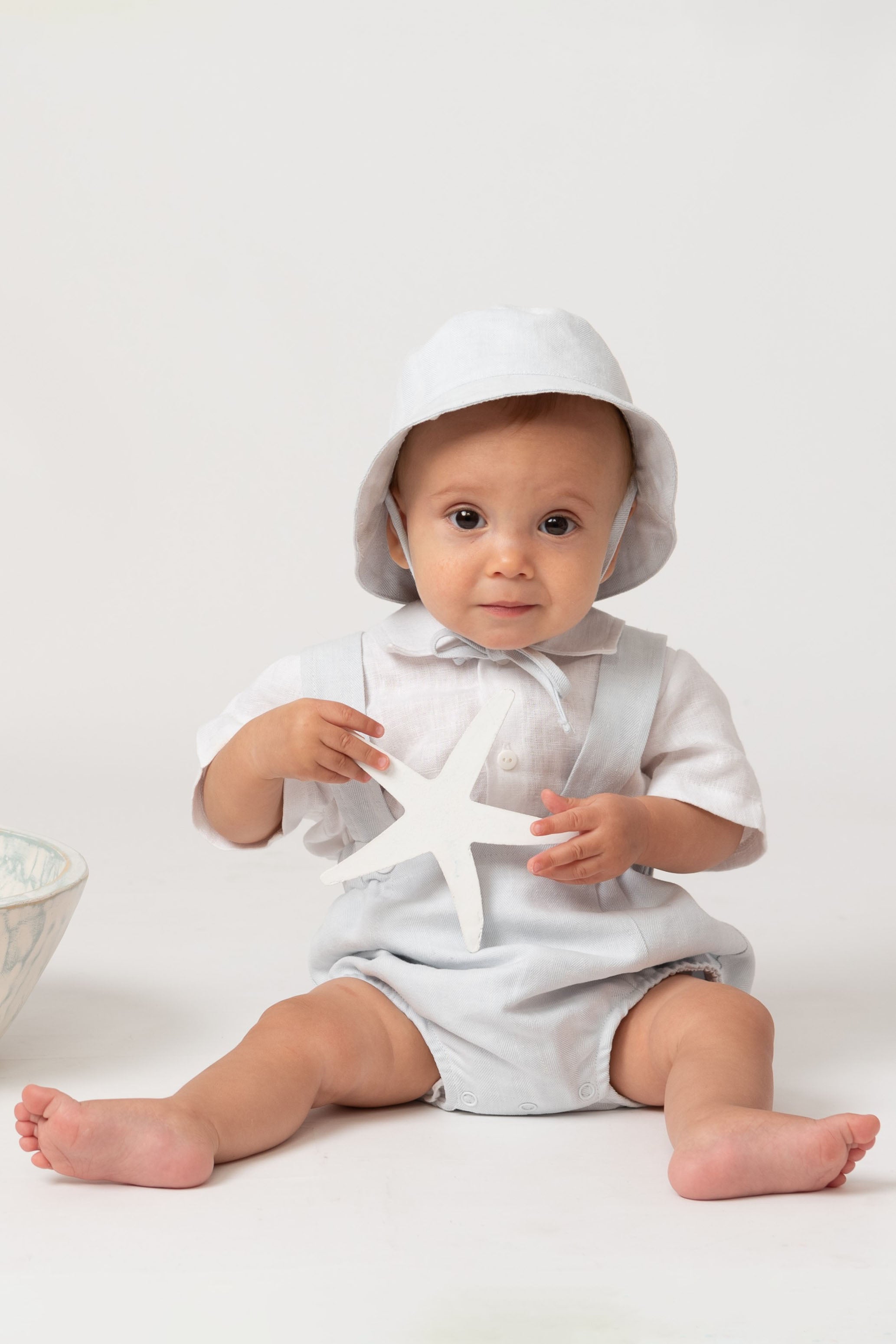 Sky Blue Baby Linen Blend Romper Set