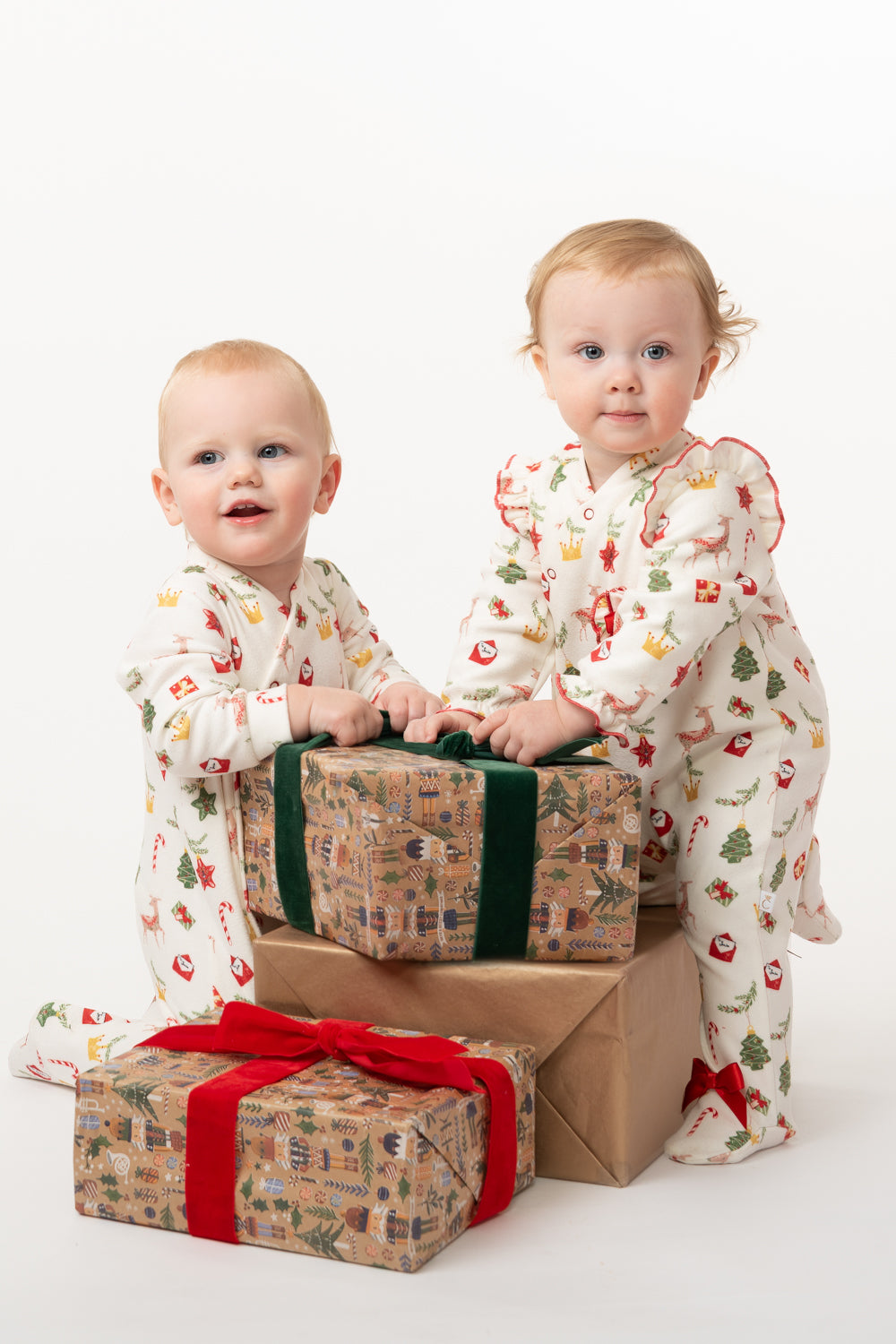 Festive Holiday Baby Romper with Red Bows and Matching Hat