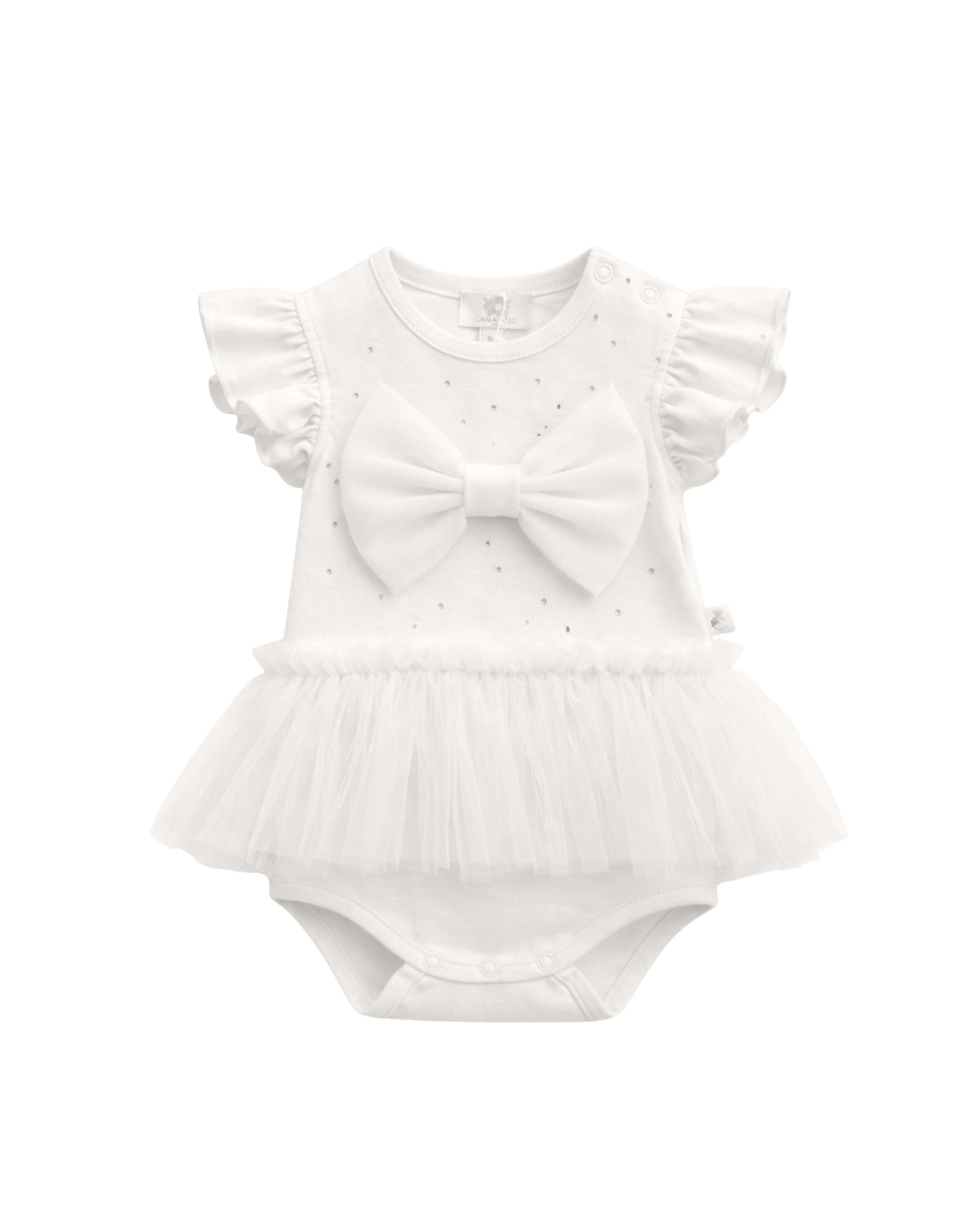 Ivory Diamante Tulle Bow Romper Dress