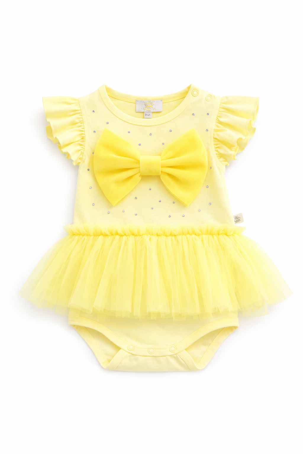 Lemon Diamante Tulle Bow Romper Dress