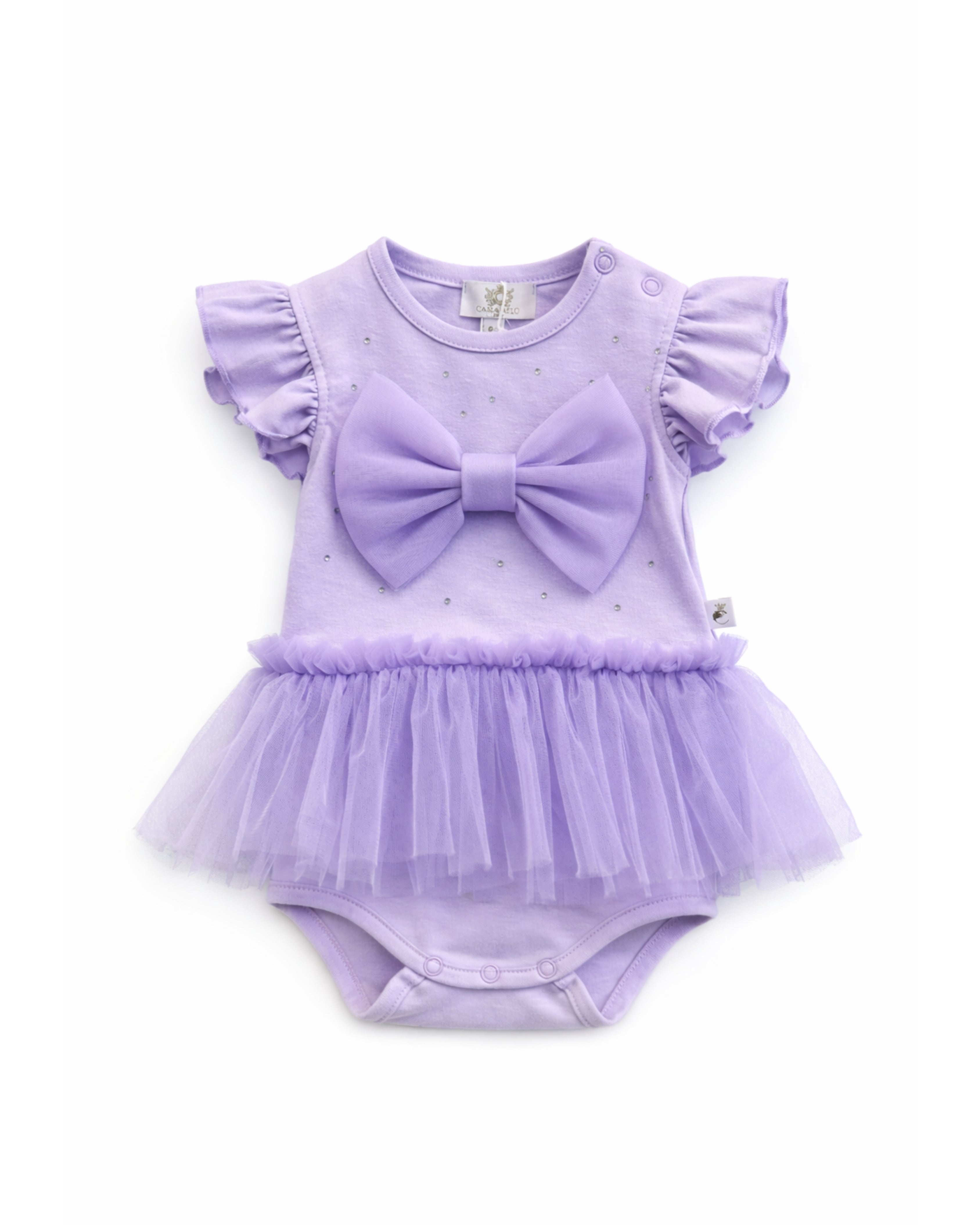 Lilac Diamante Tulle Bow Romper Dress