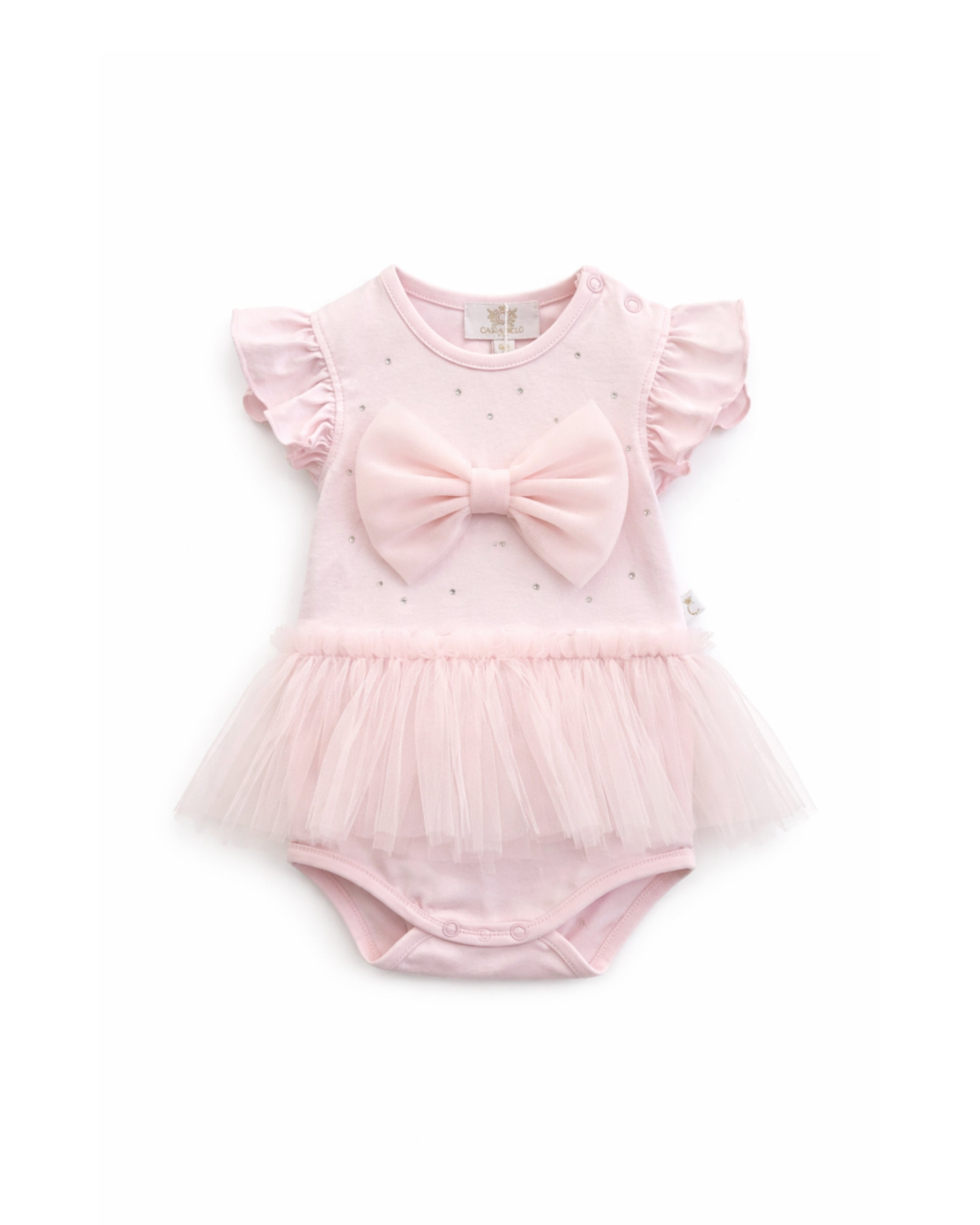 Pink Diamante Tulle Bow Romper Dress