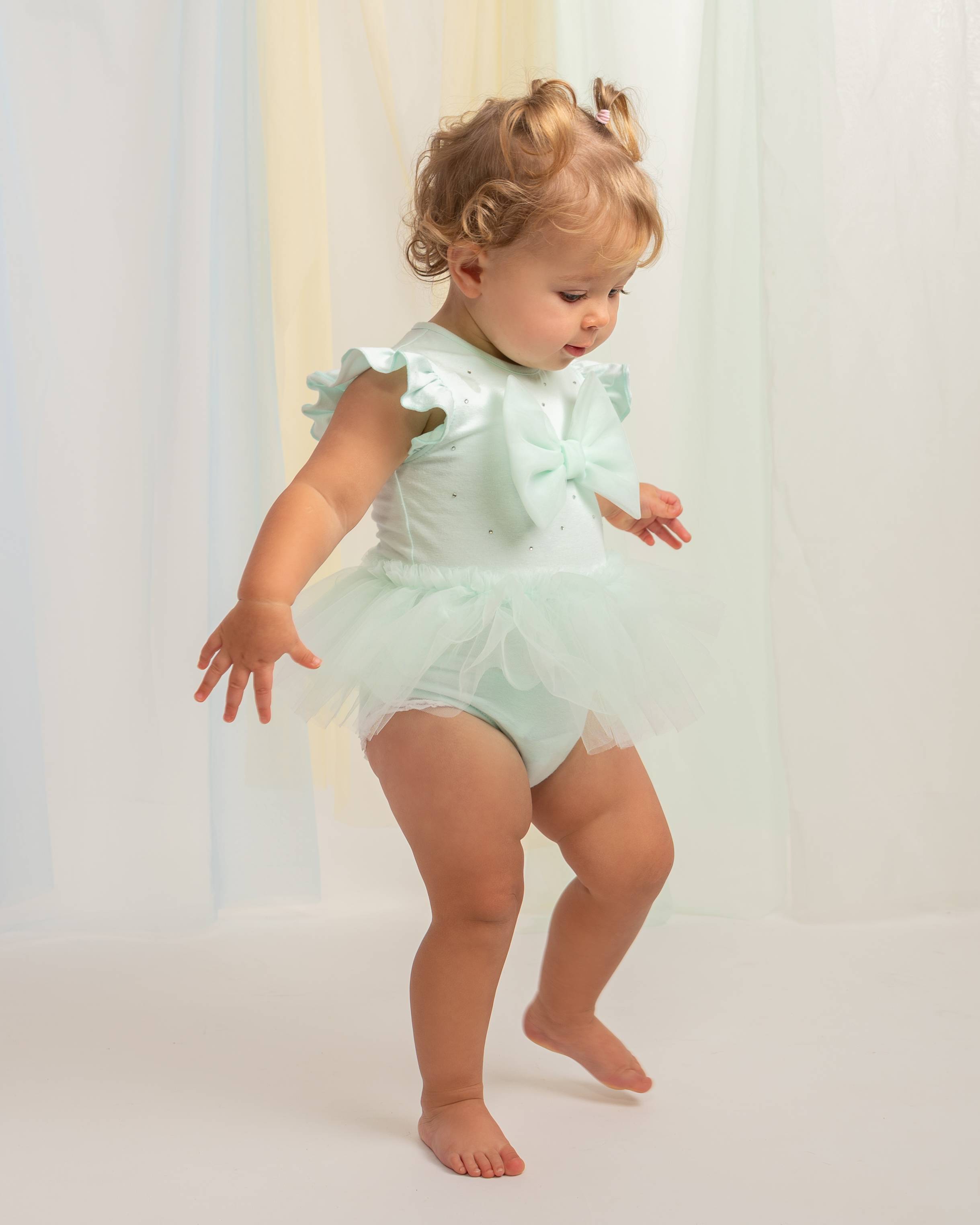 Mint Diamante Tulle Bow Romper Dress