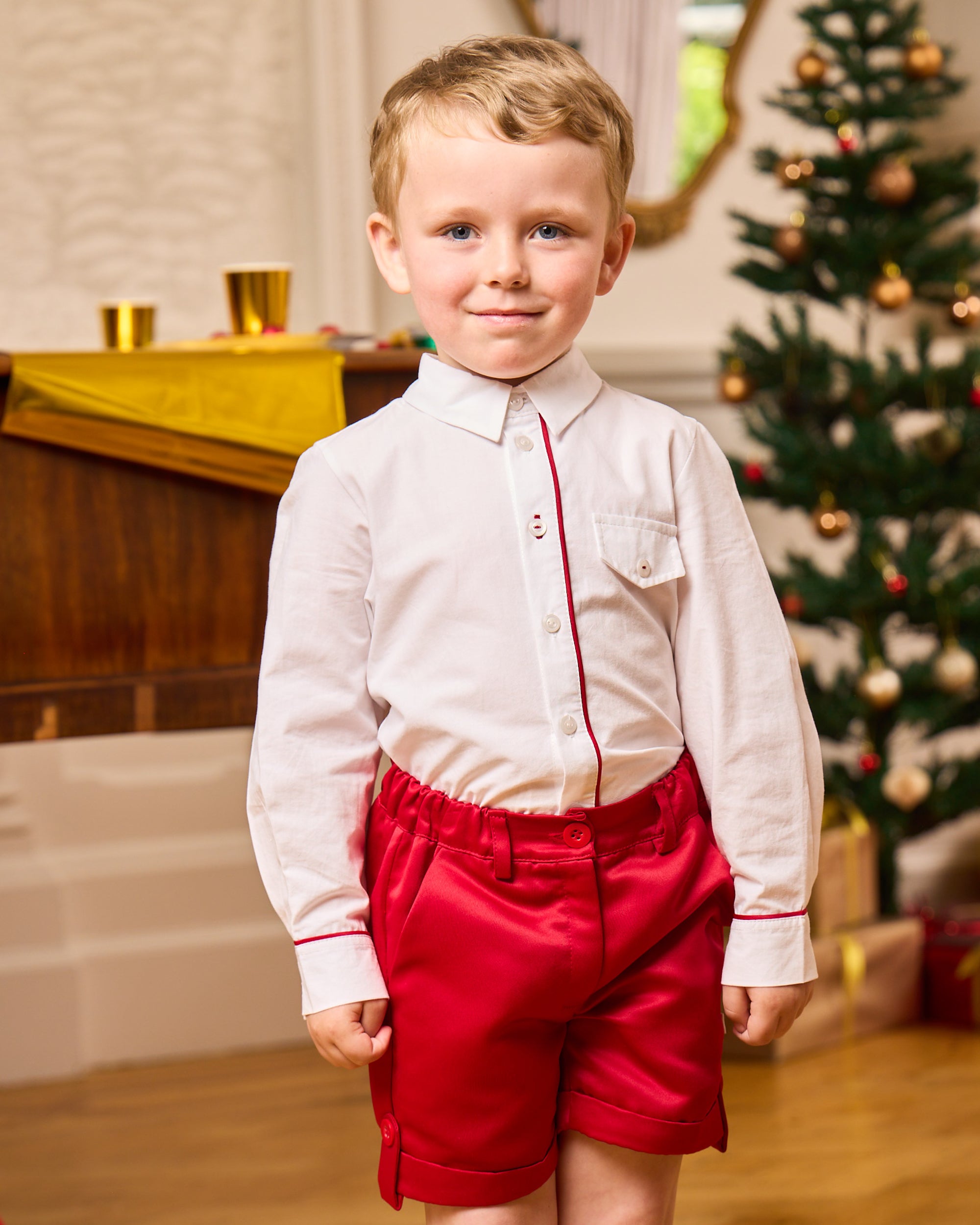 Red Smart Short Set with White Shirt