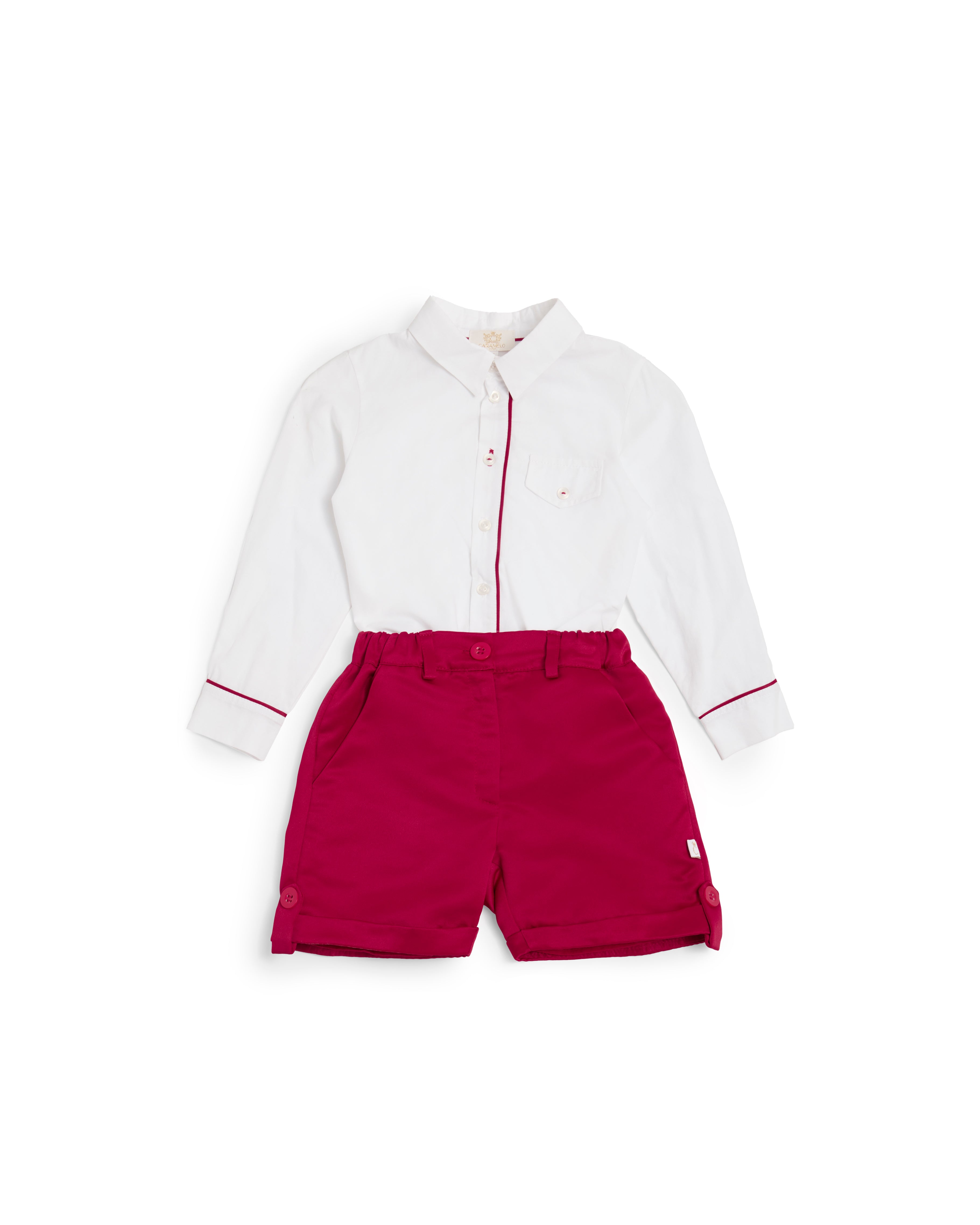 Red Smart Short Set with White Shirt