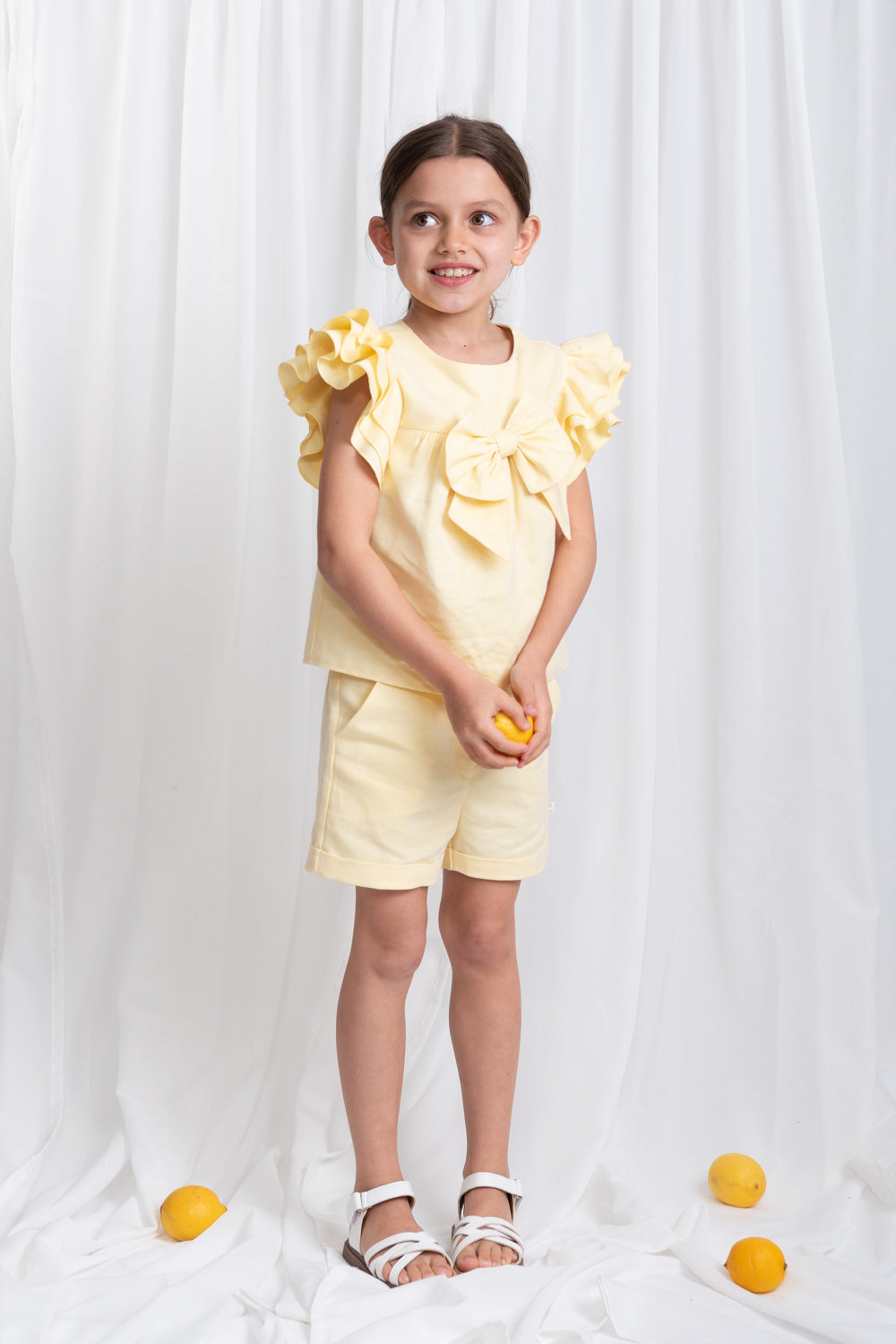 Summer Fete Lemon Linen-Blend Ruffle Top & Shorts Set