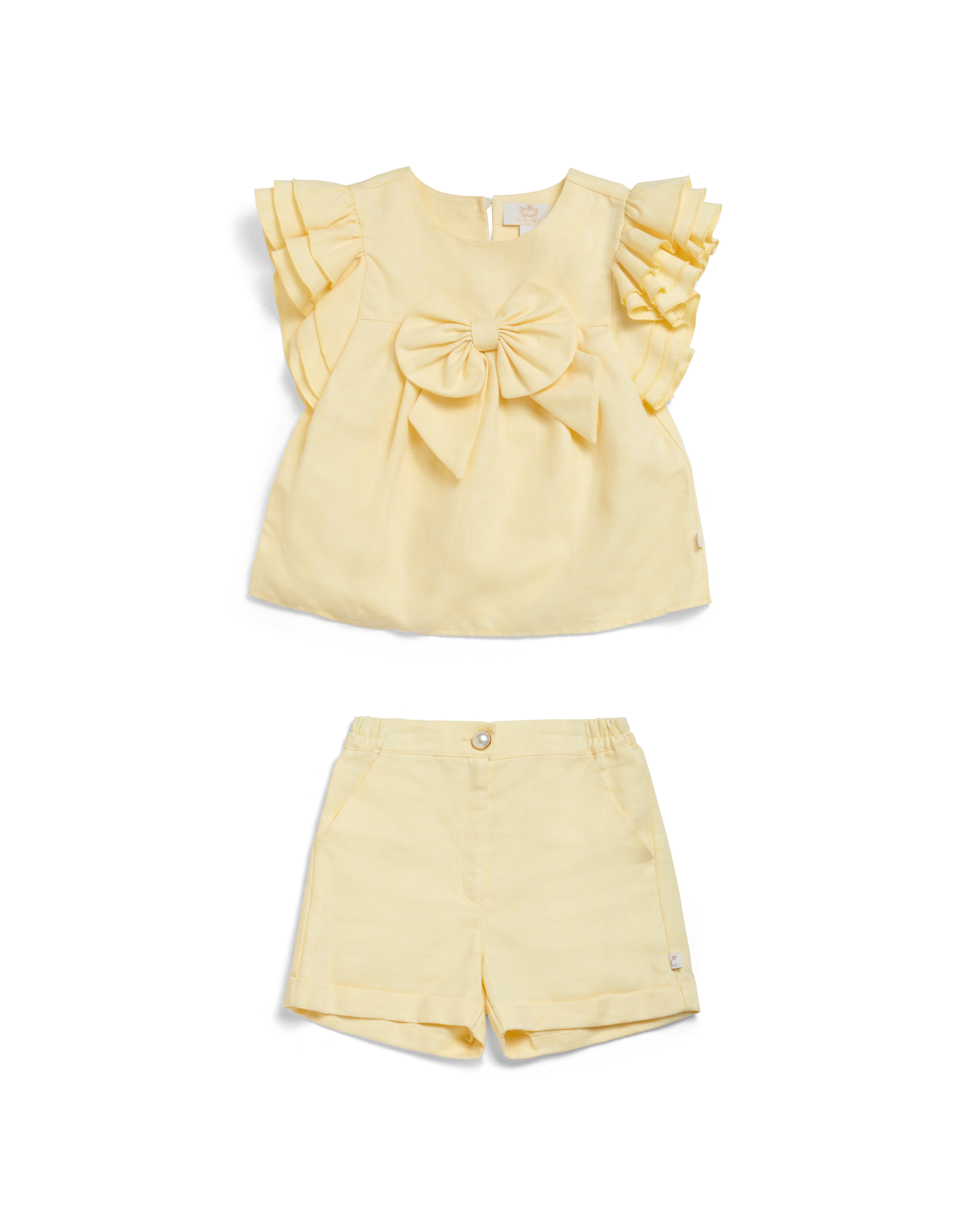 Summer Fete Lemon Linen-Blend Ruffle Top & Shorts Set
