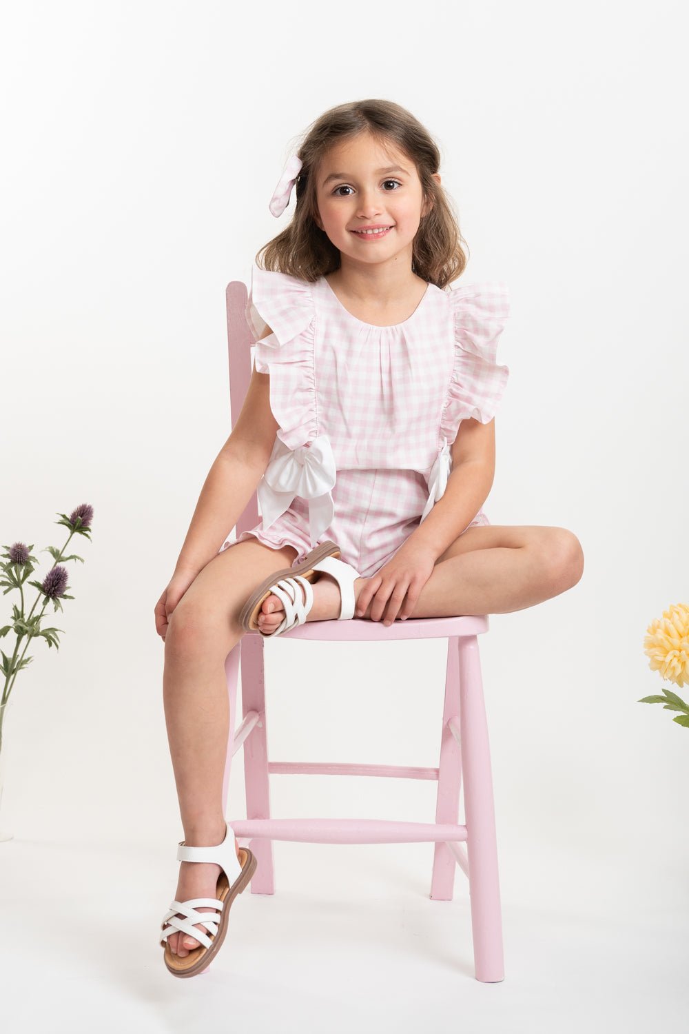 Country Kitchen Pink Gingham Playsuit with Bows