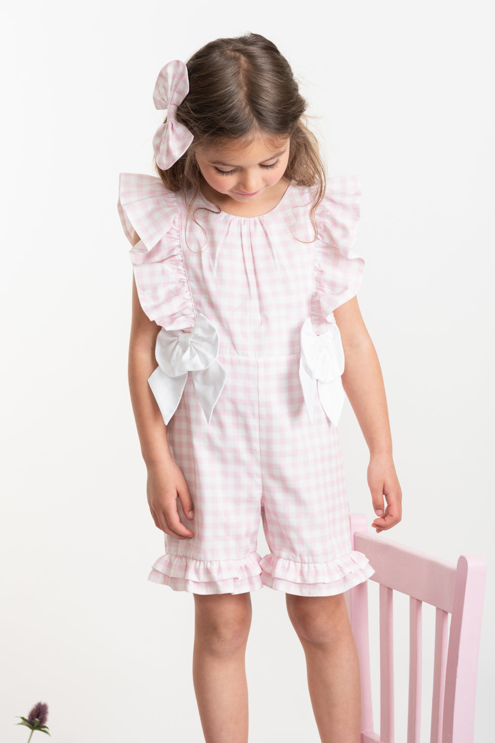 Country Kitchen Pink Gingham Playsuit with Bows