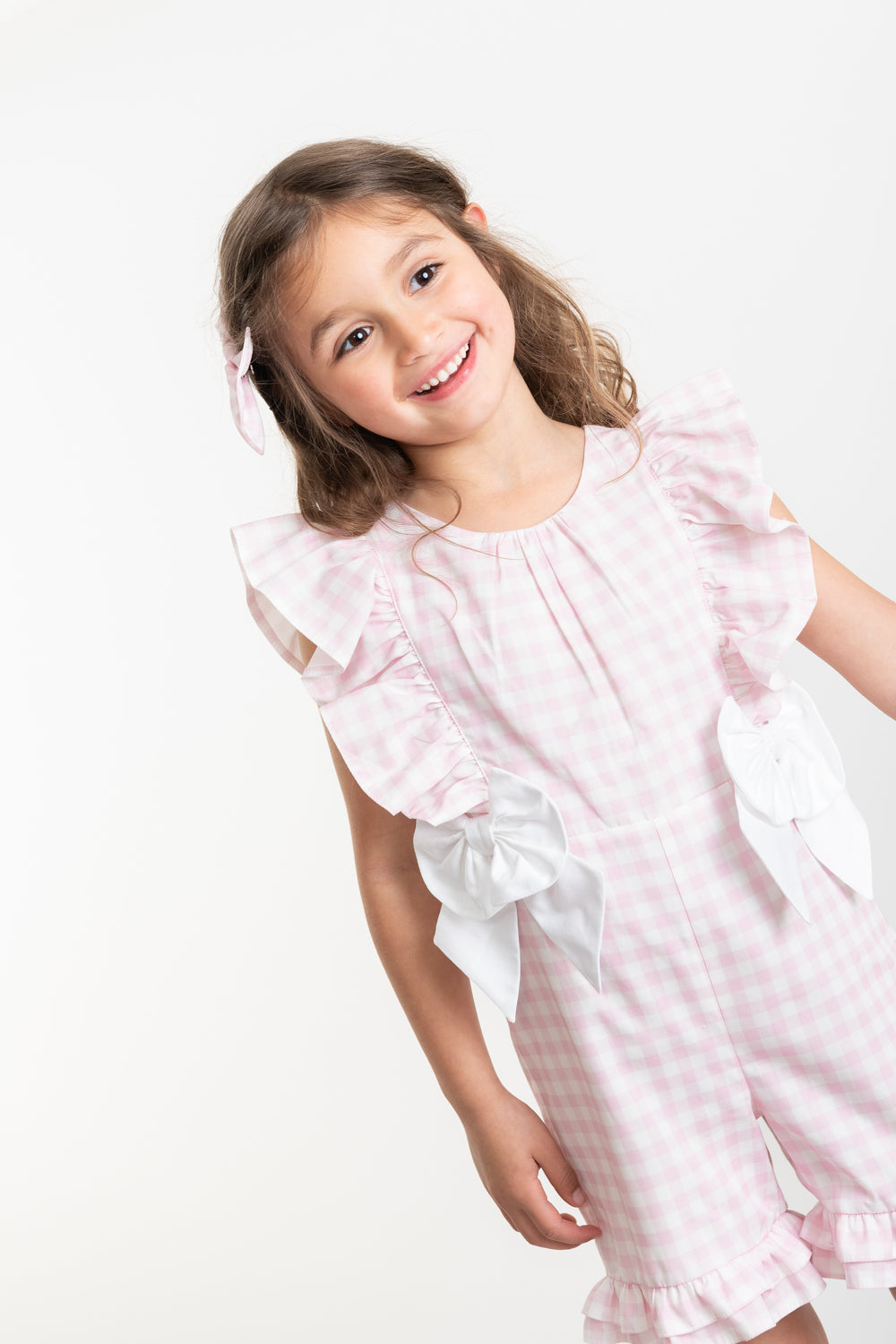 Country Kitchen Pink Gingham Playsuit with Bows