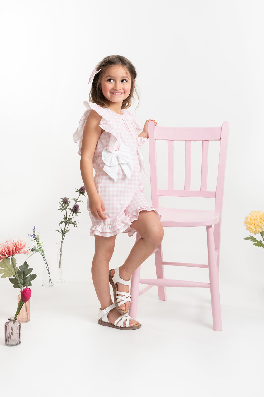 Country Kitchen Pink Gingham Playsuit with Bows