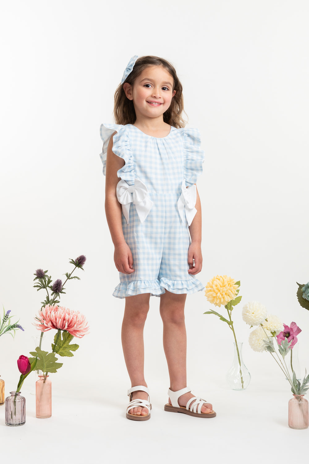 Country Kitchen Sky Gingham Playsuit with Bows