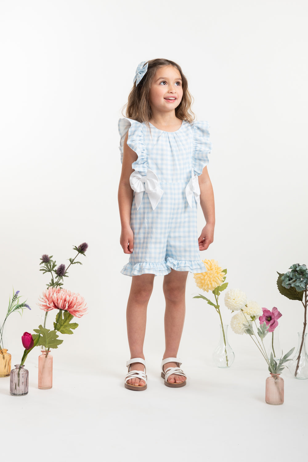 Country Kitchen Sky Gingham Playsuit with Bows