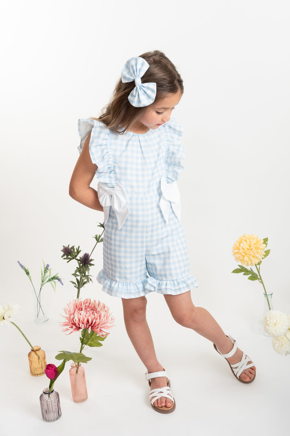 Country Kitchen Sky Gingham Playsuit with Bows