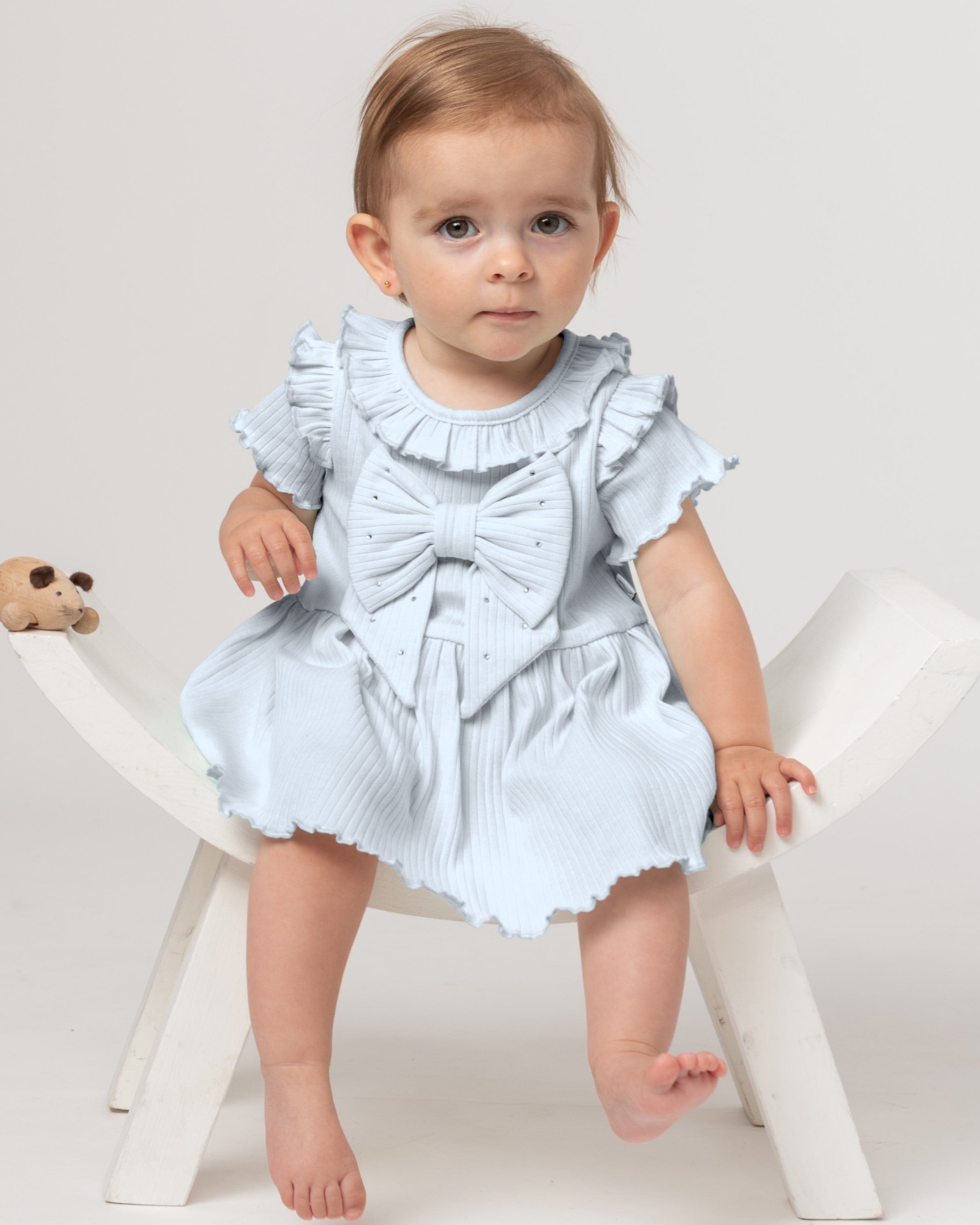 Sky Ribbed Frill Bow Jampant Set