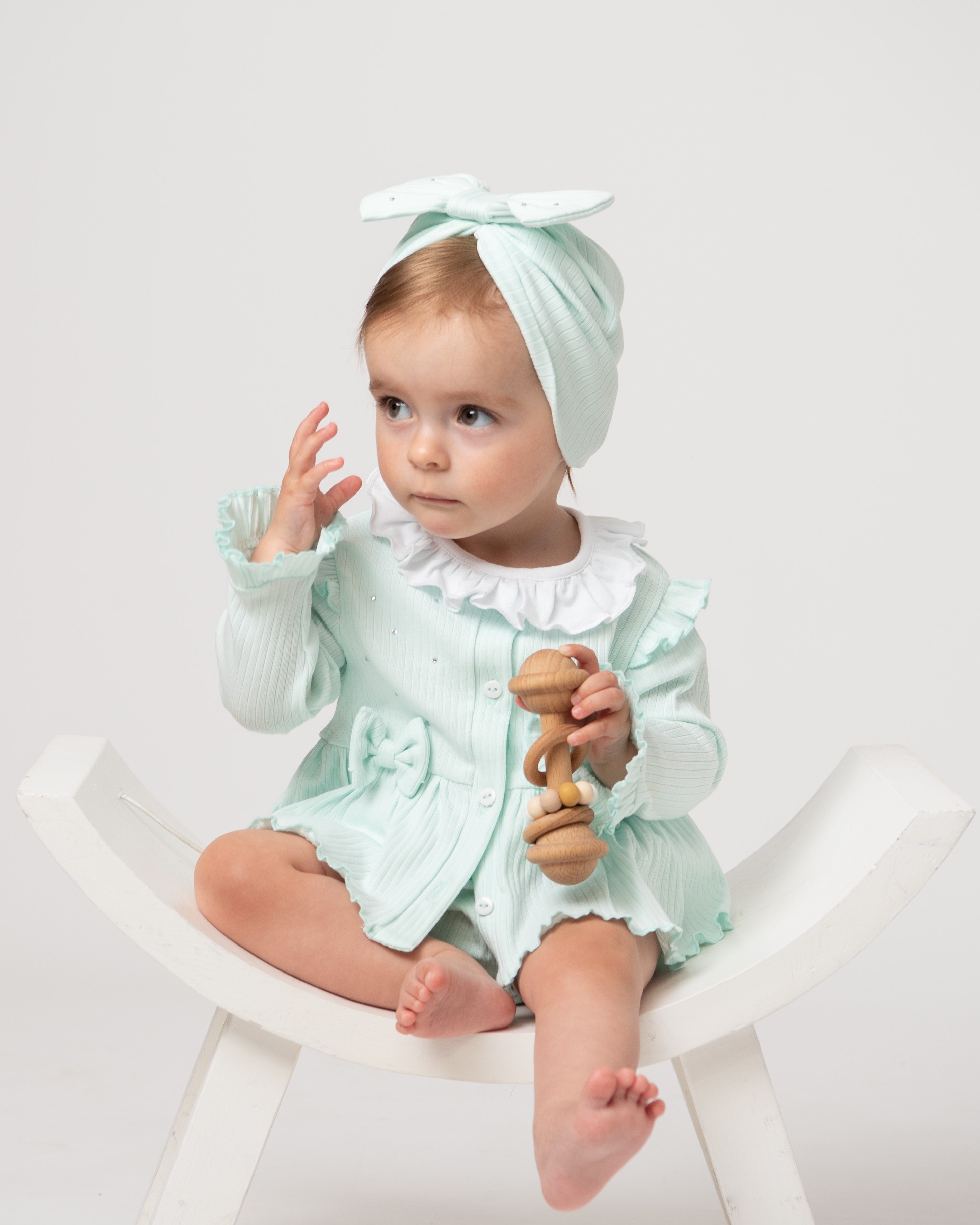 Mint Ribbed Frill Cardigan Jampant Set