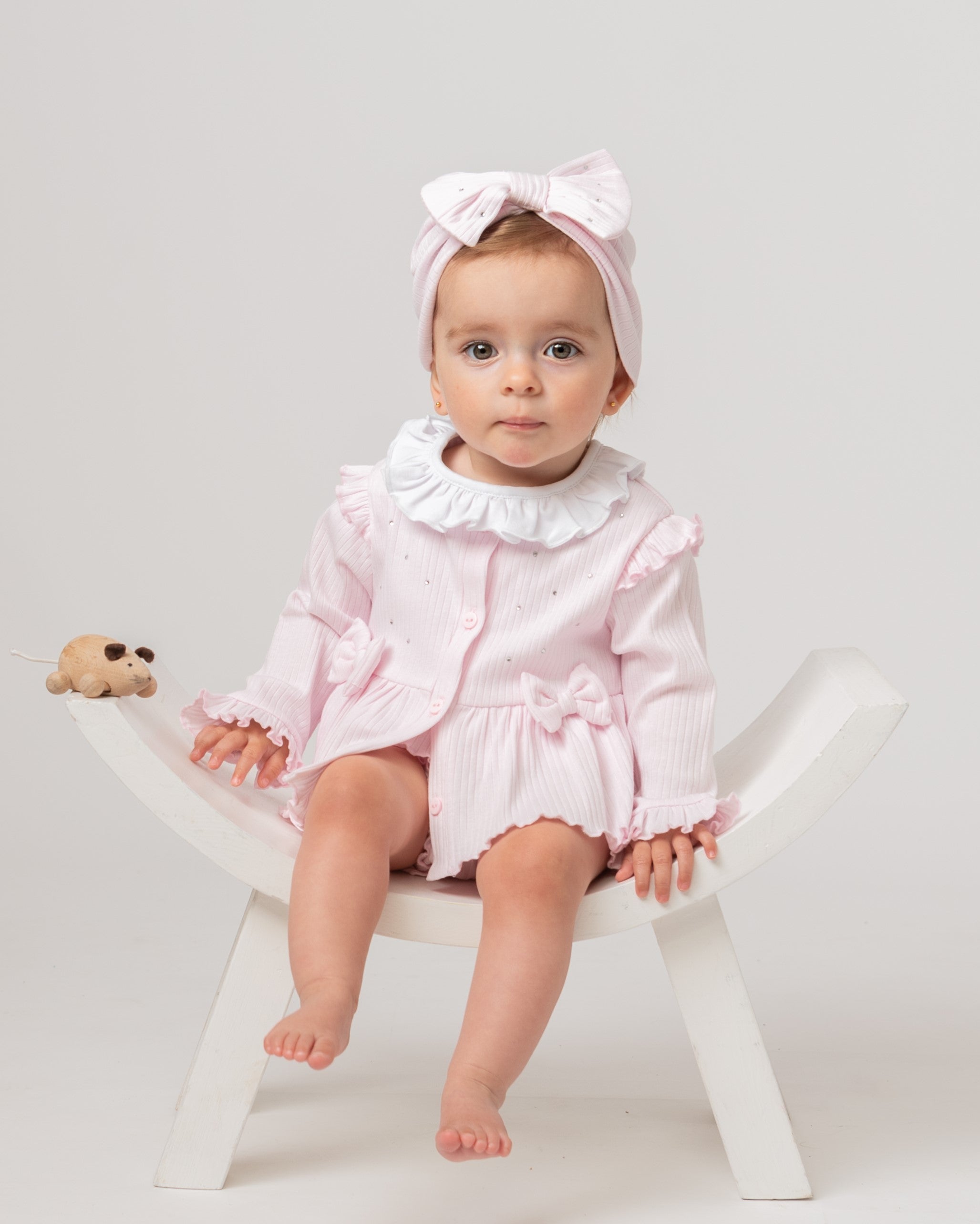 Pink Ribbed Frill Cardigan Jampant Set