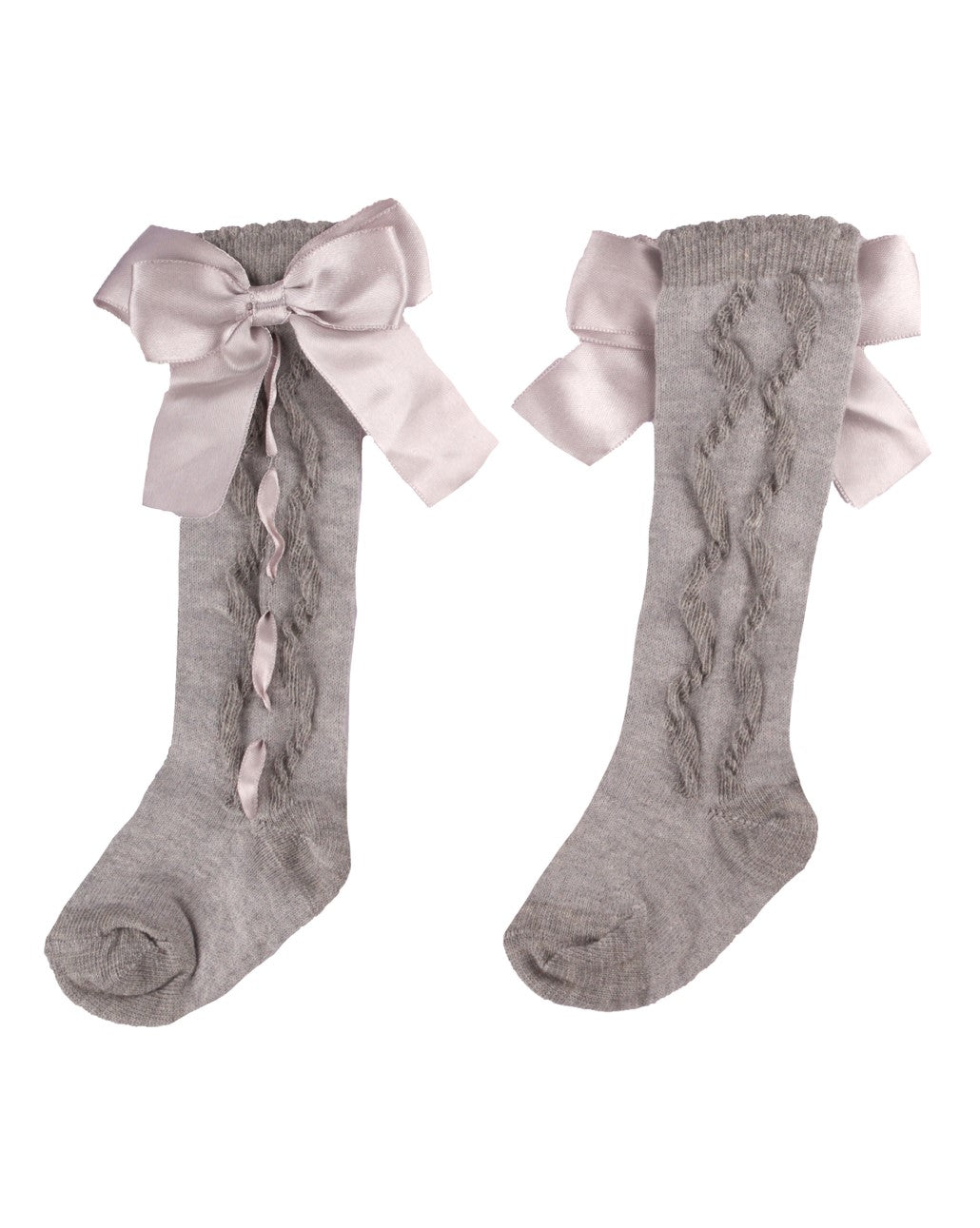 Grey Kneelength ribbon bow socks
