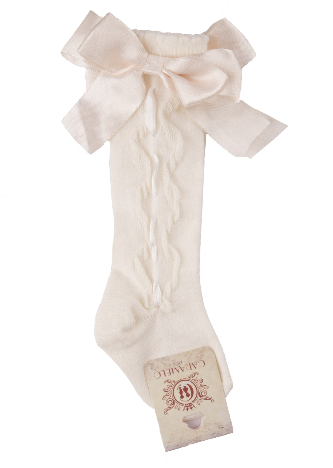 Ivory Kneelength ribbon bow socks
