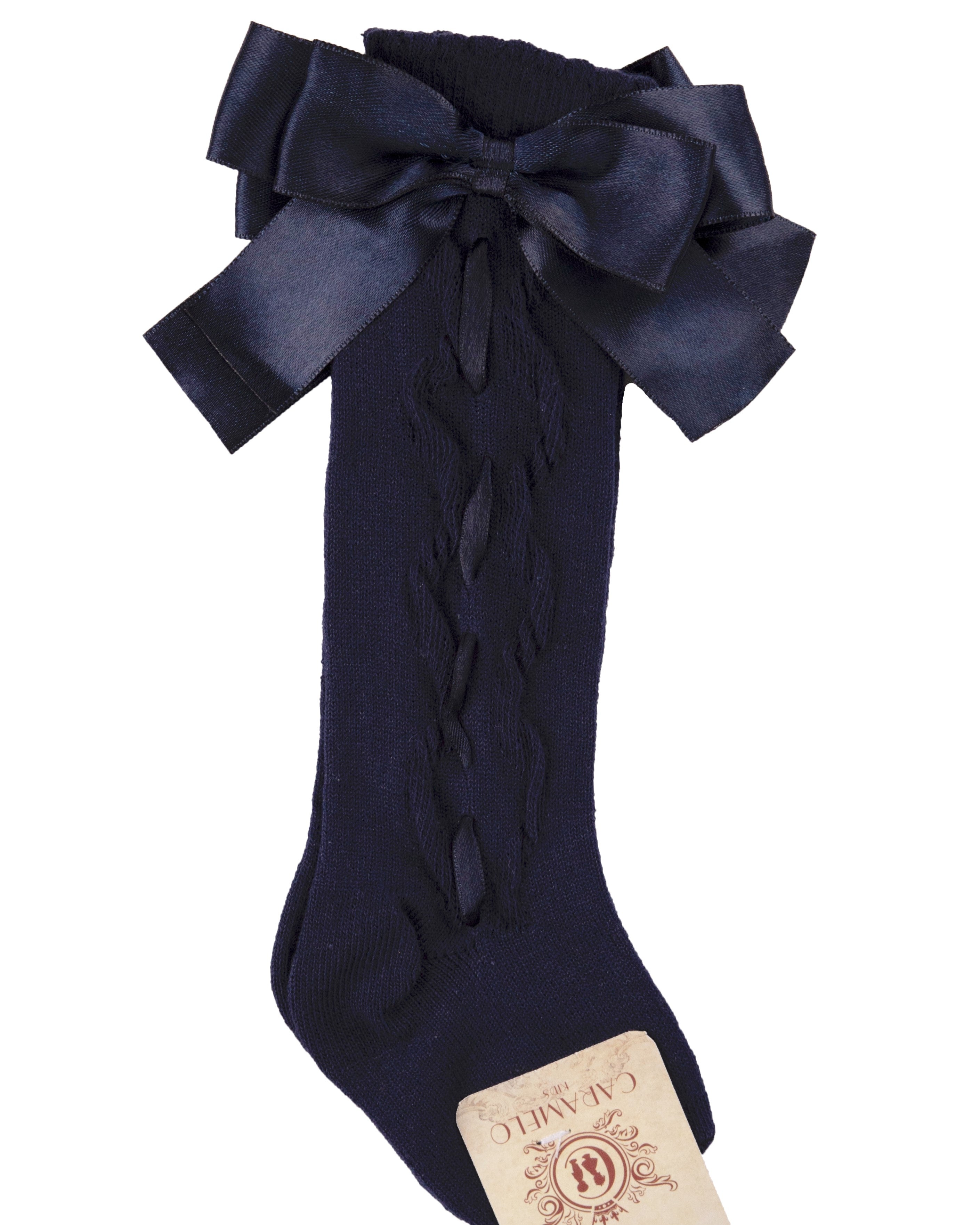 Navy Kneelength ribbon bow socks