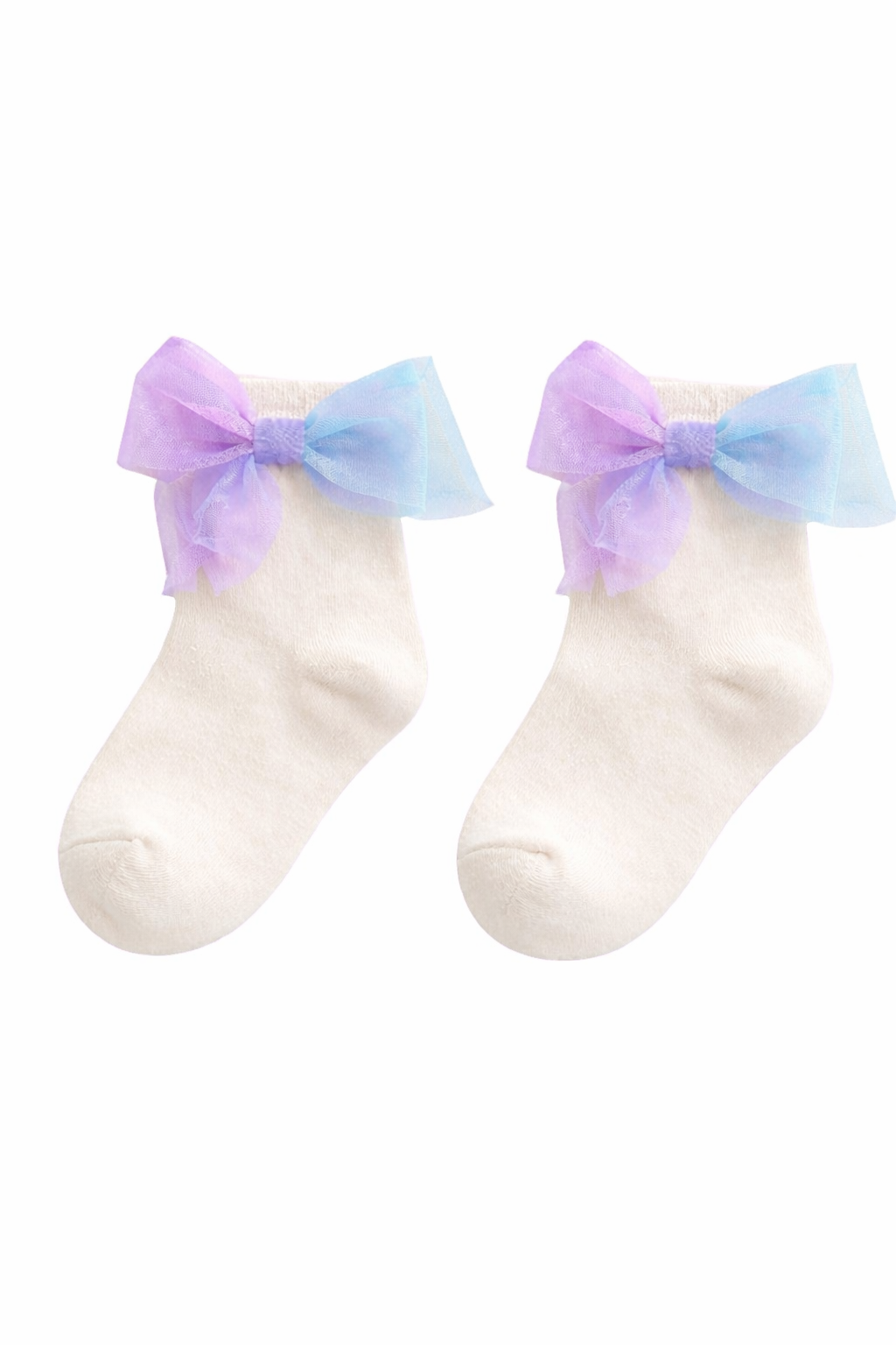 Ivory Ankle Socks with Rainbow Tulle Bow