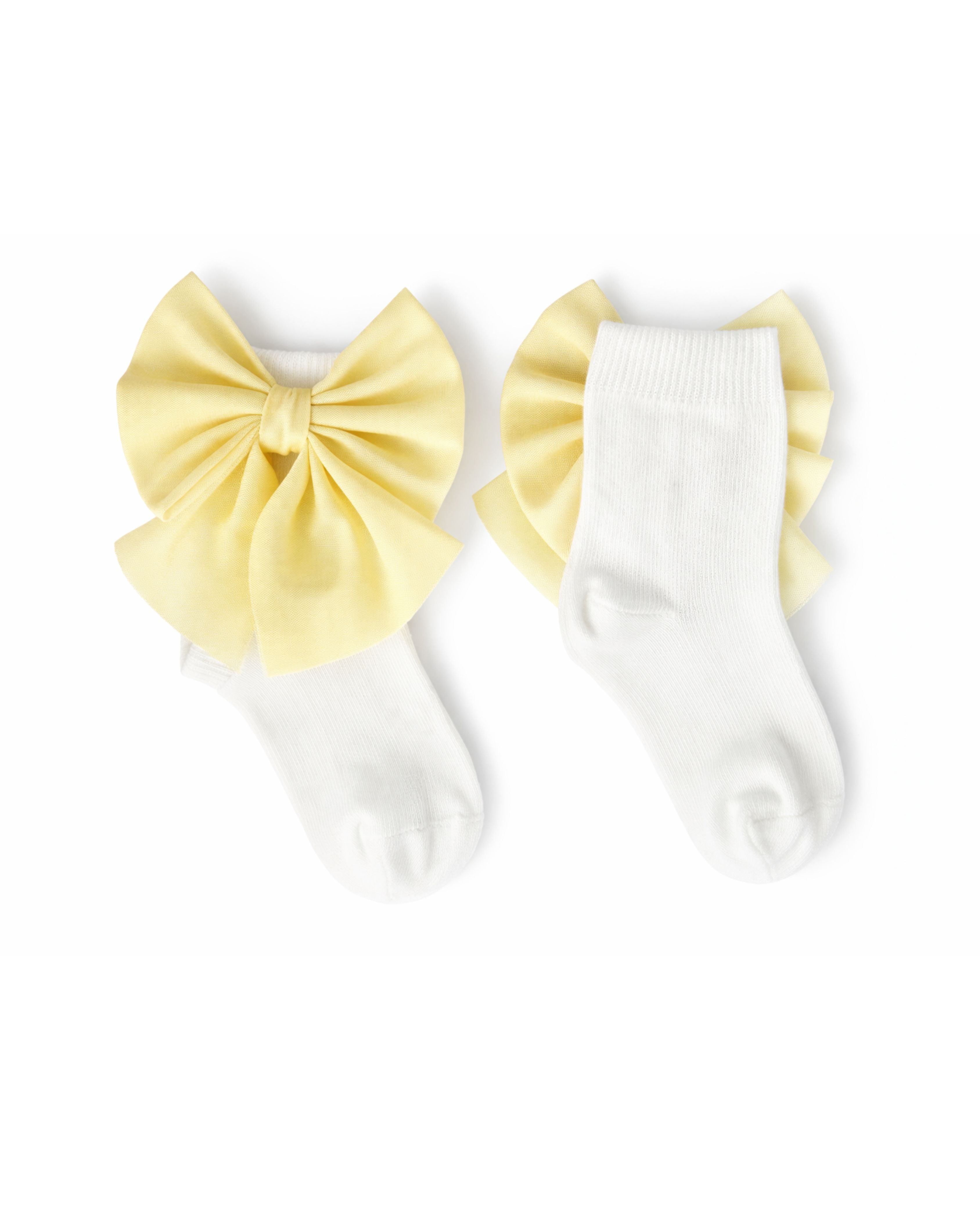 Ivory Ankle Socks with Lemon Tulle Bow