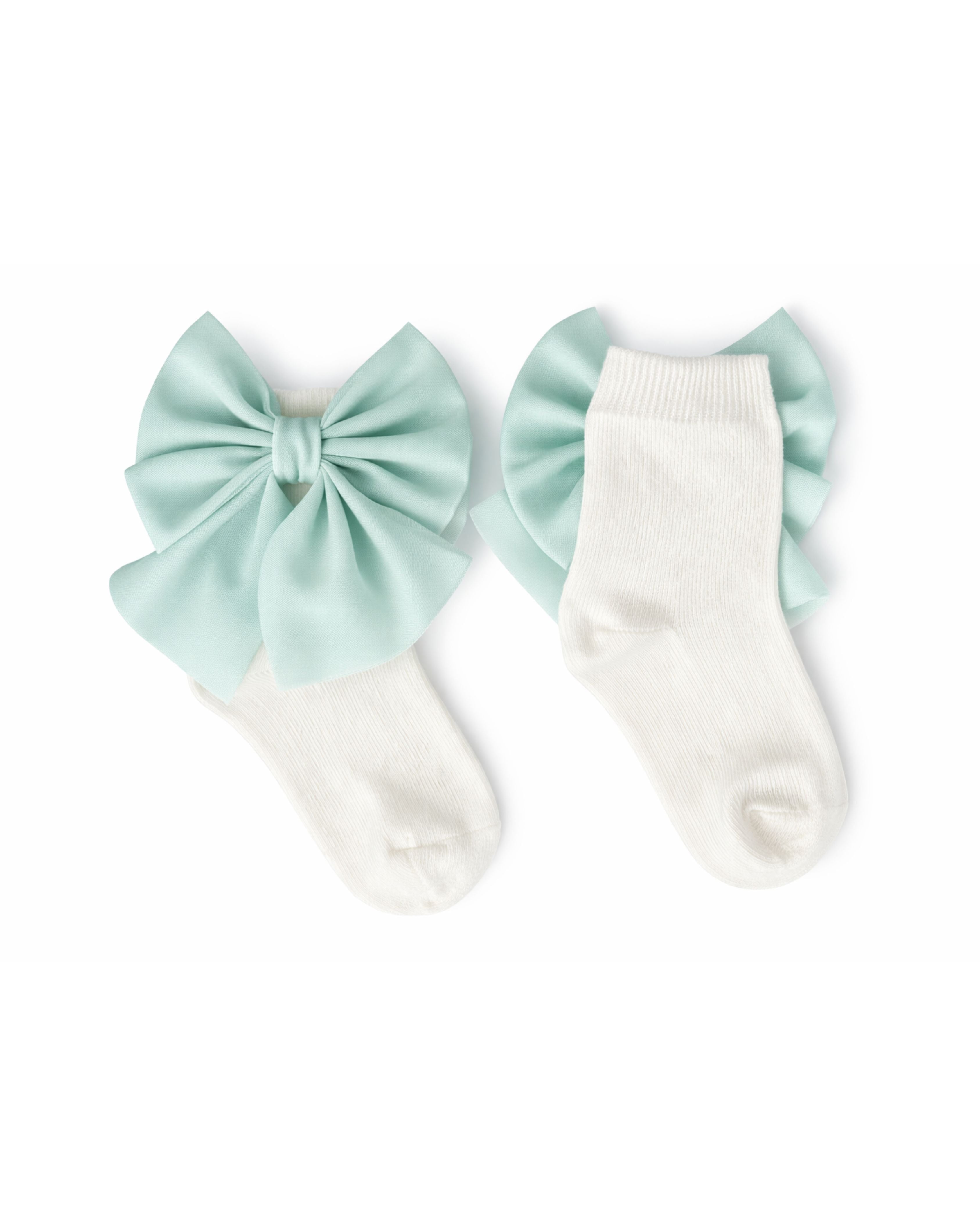 Ivory Ankle Socks with Mint Tulle Bow