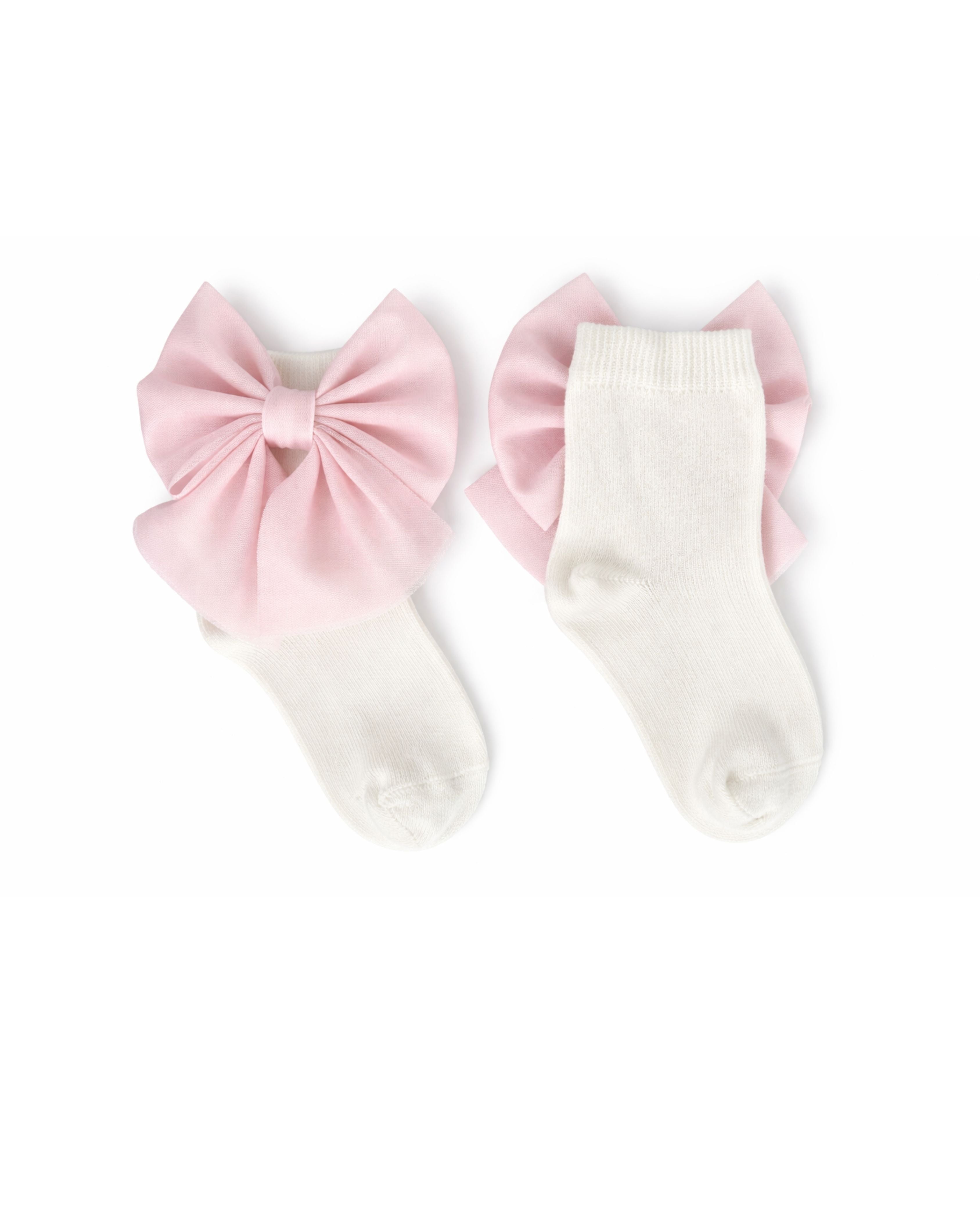 Ivory Ankle Socks with Pink Tulle Bow