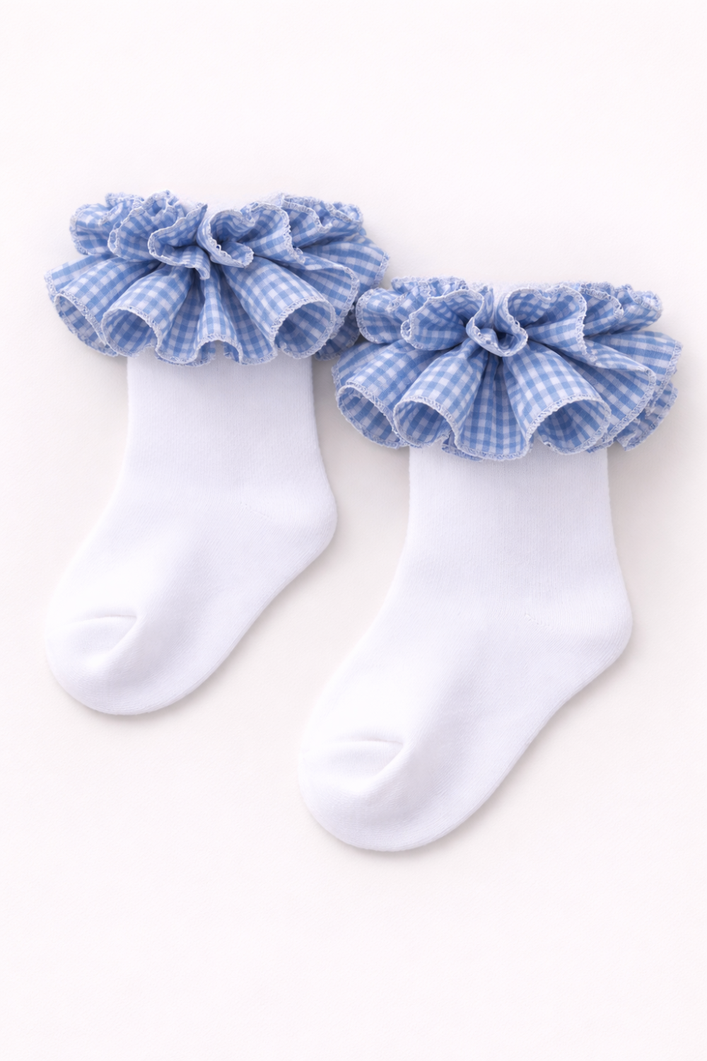 Blue Gingham Ruffle Ankle Socks