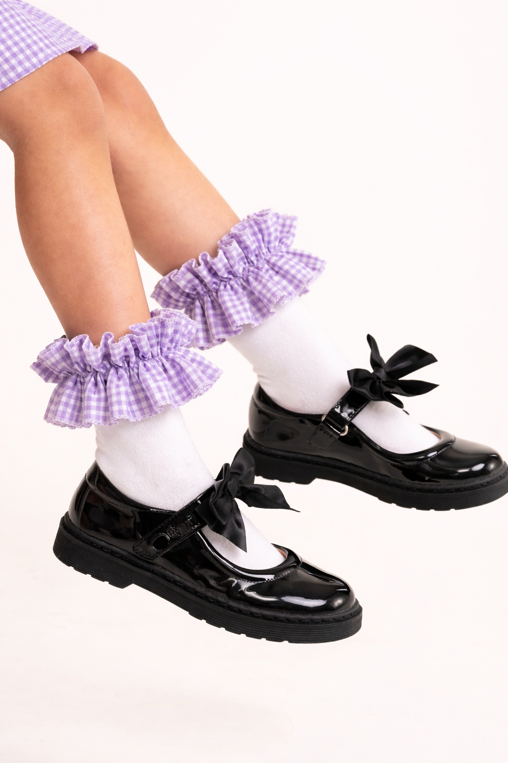 Purple Gingham Ruffle Ankle Socks