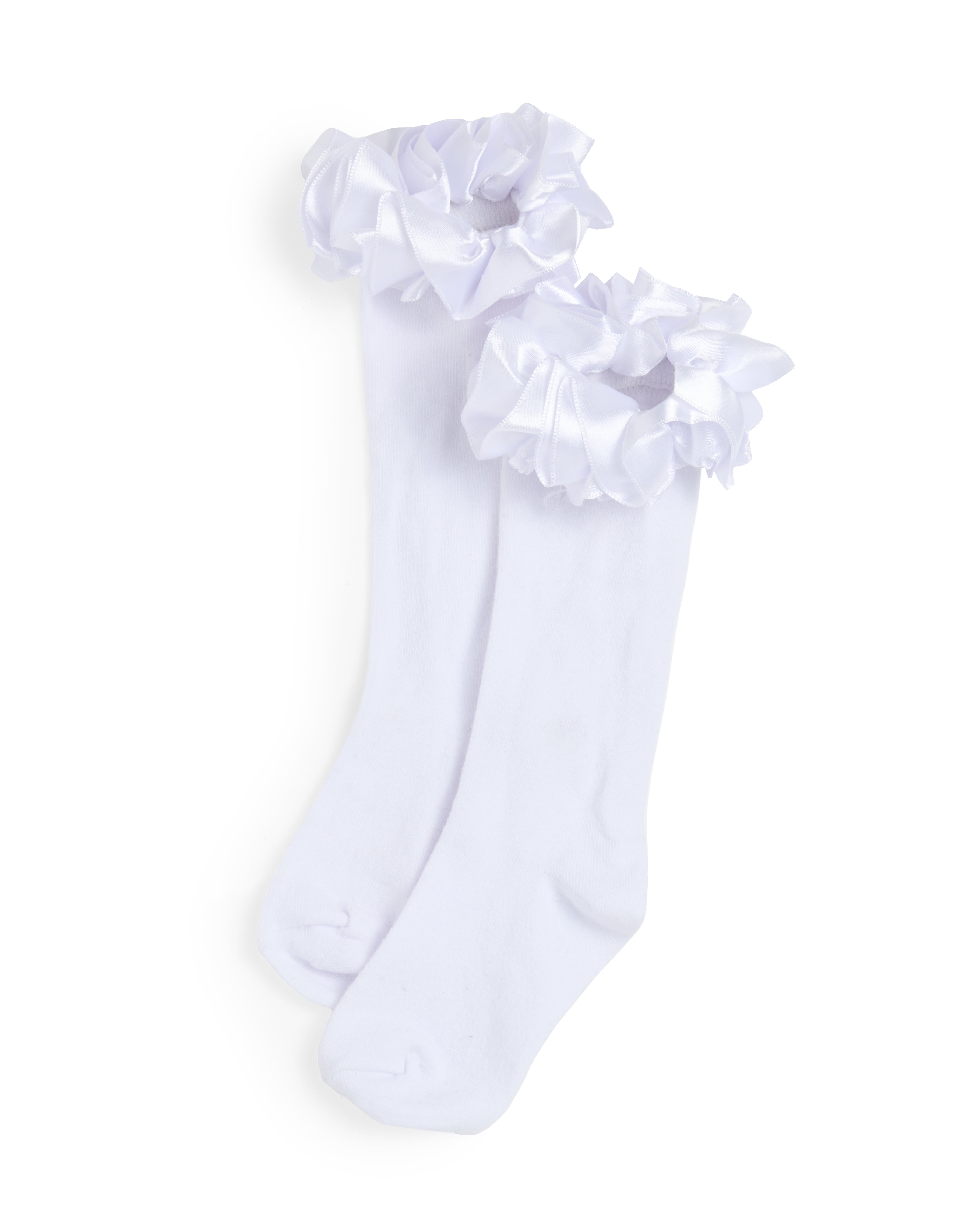 White Satin Ribbon Knee High Socks