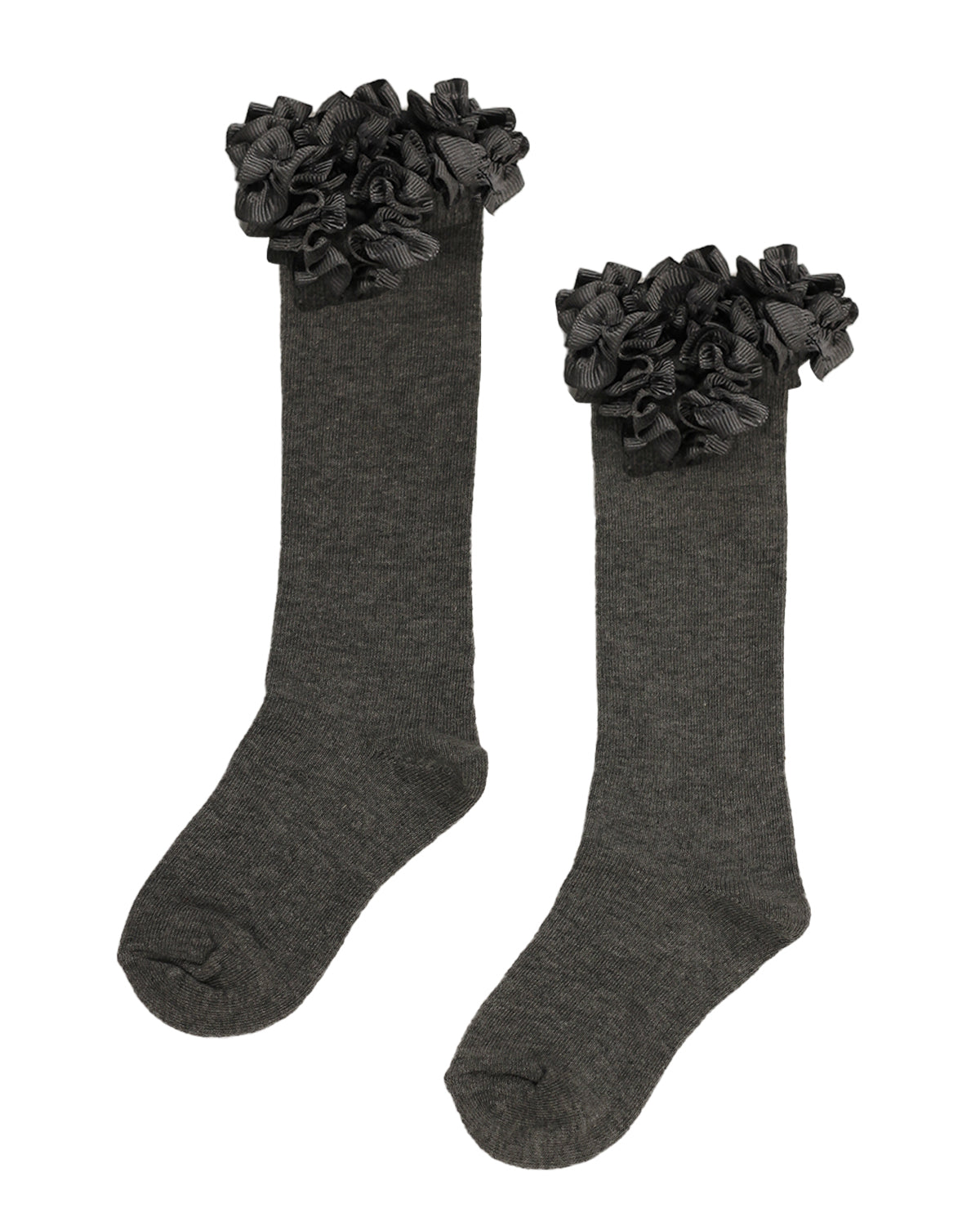 Grey Ribbon Frill Knee High Socks