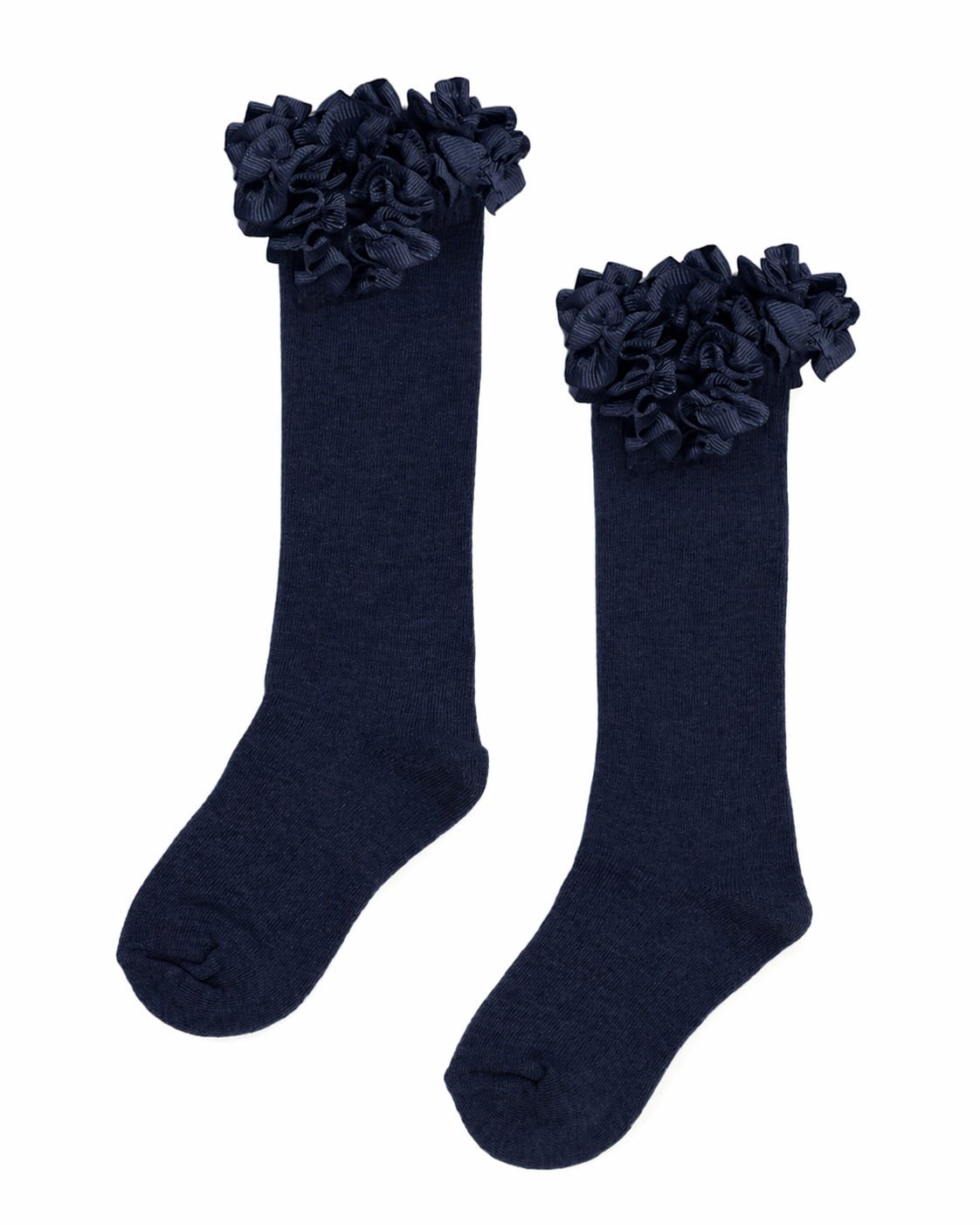 Navy Ribbon Frill Knee High Socks