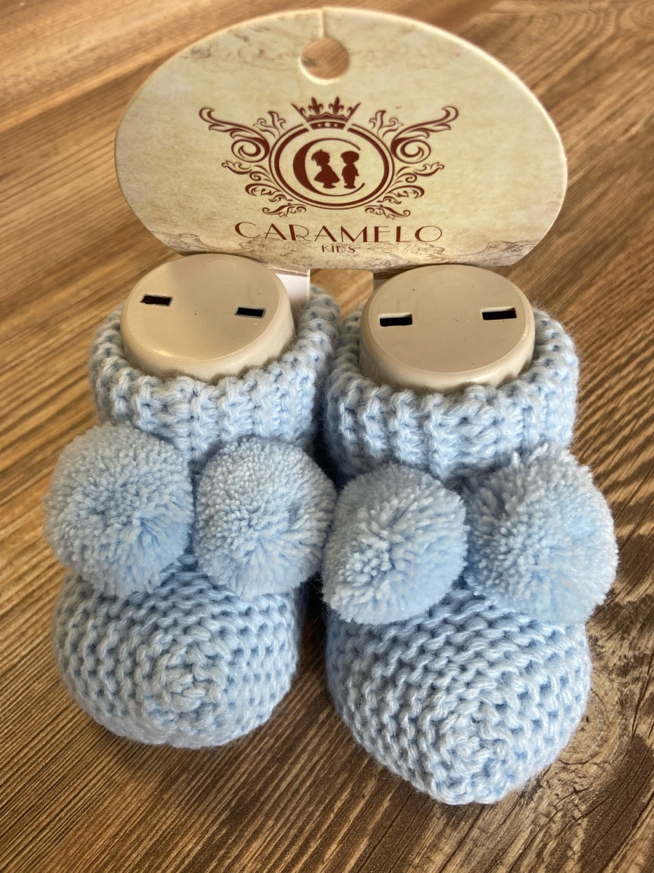 Blue Pompom knit booties