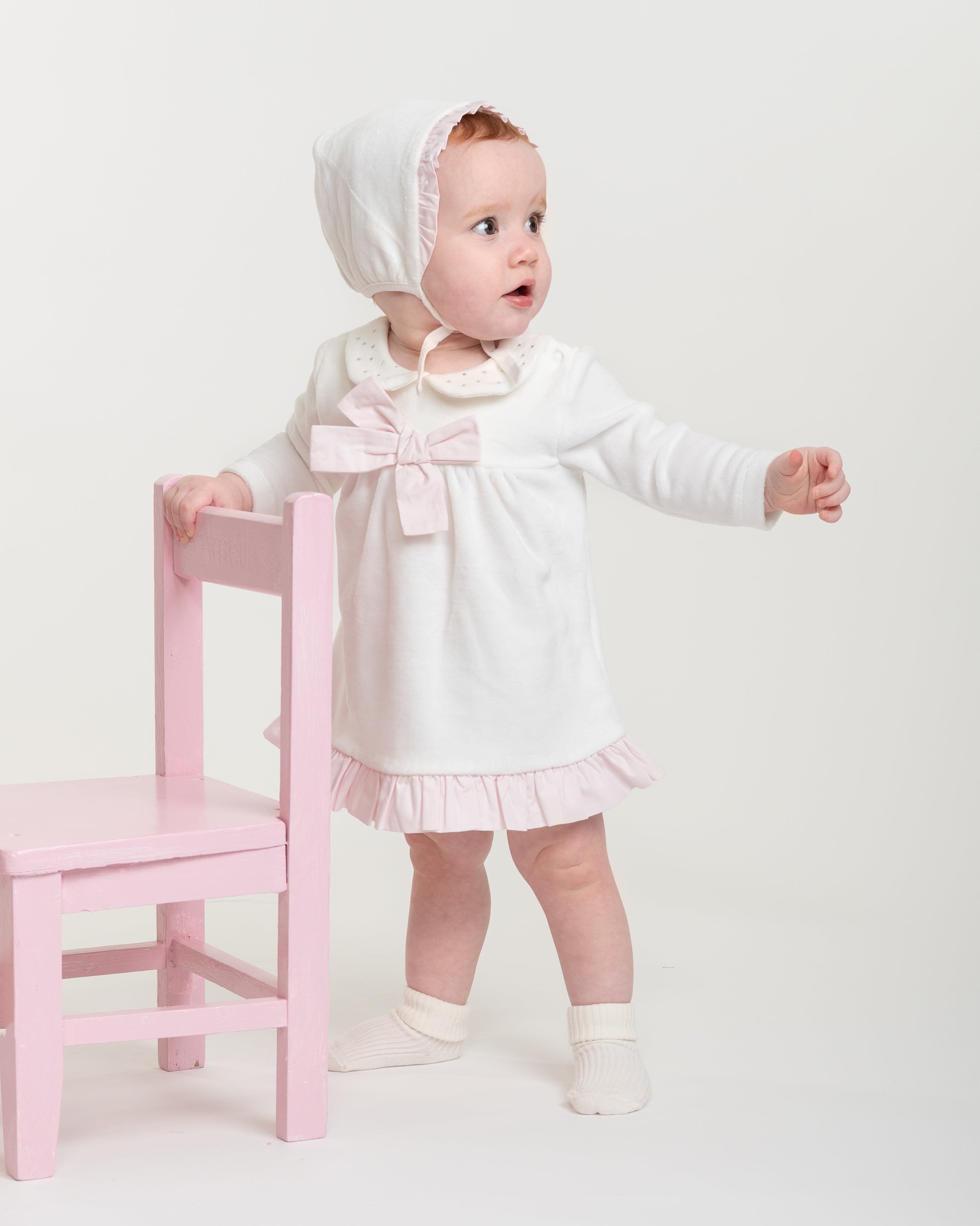 Velour dress and bonnet