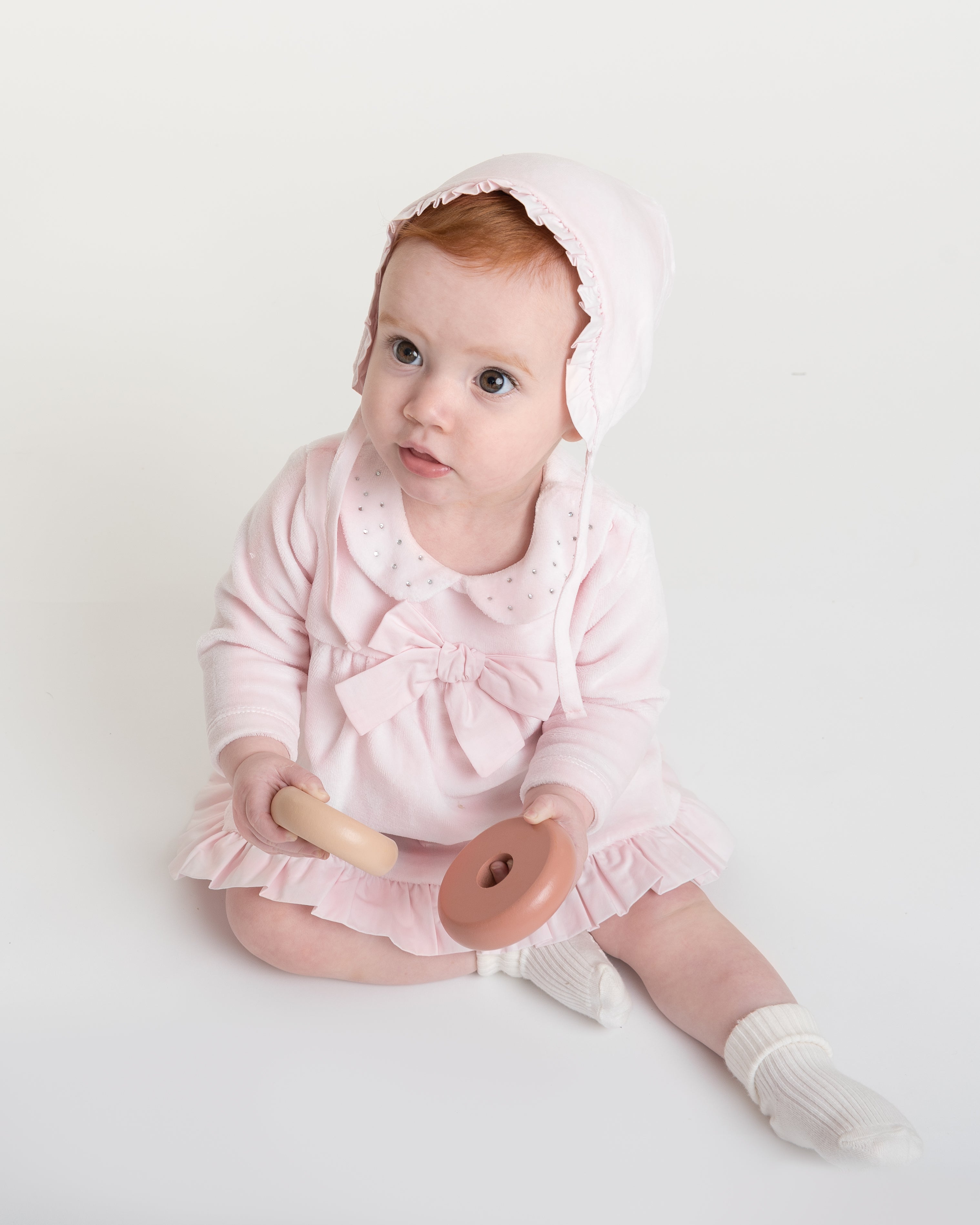 Velour dress and bonnet