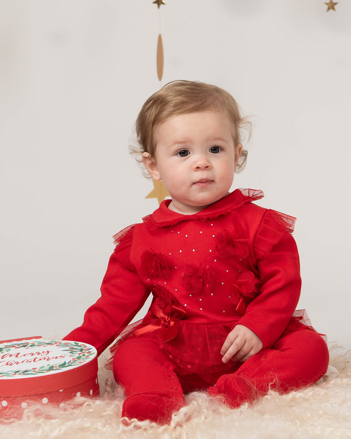 Red Bow and Tulle Romper Set