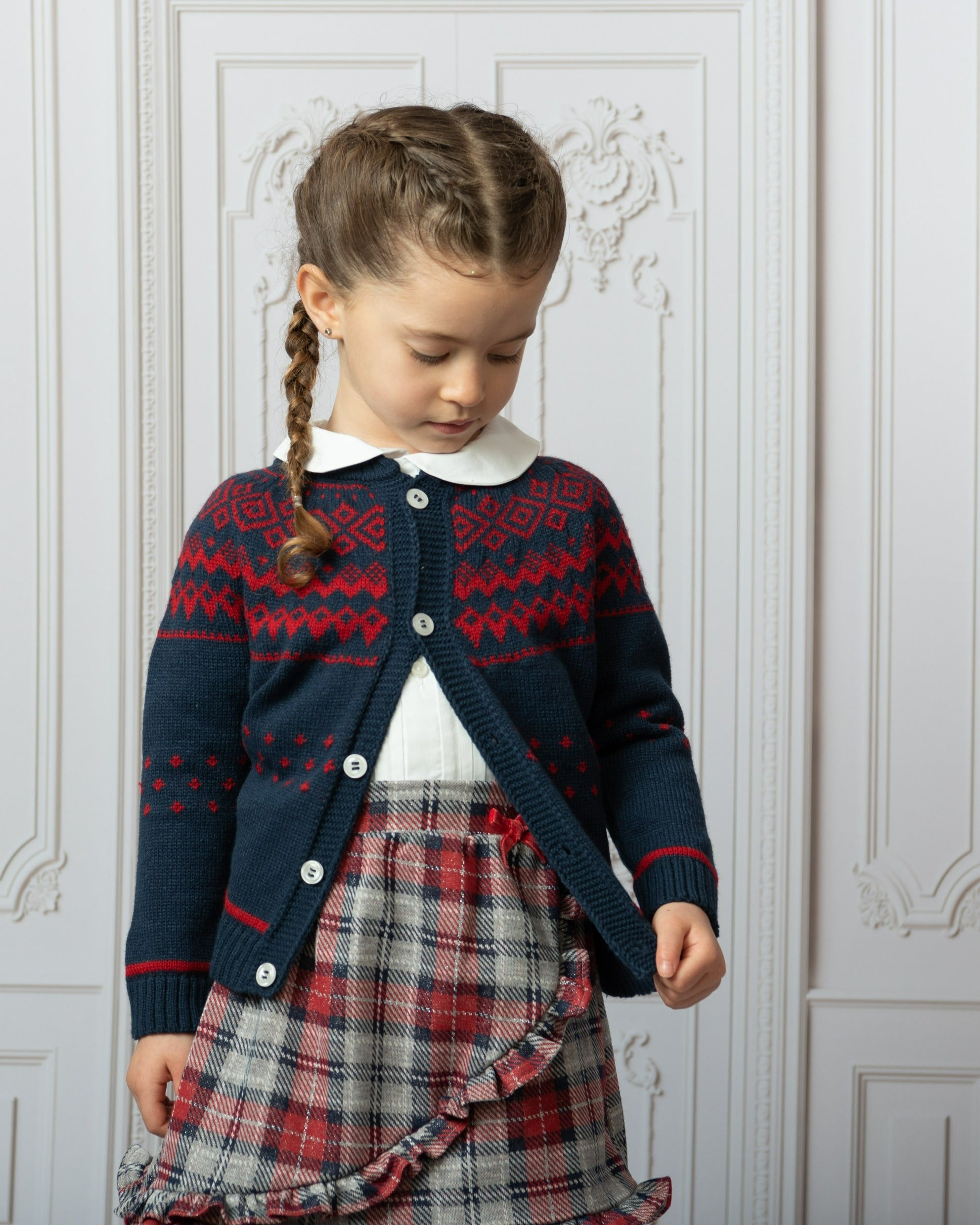 Navy Girls Fairisle Jumper Skirt Set