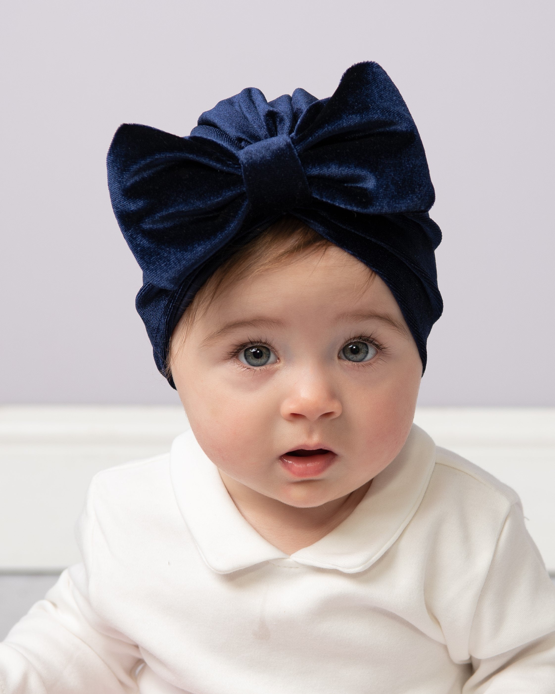 Navy Velour bow turban