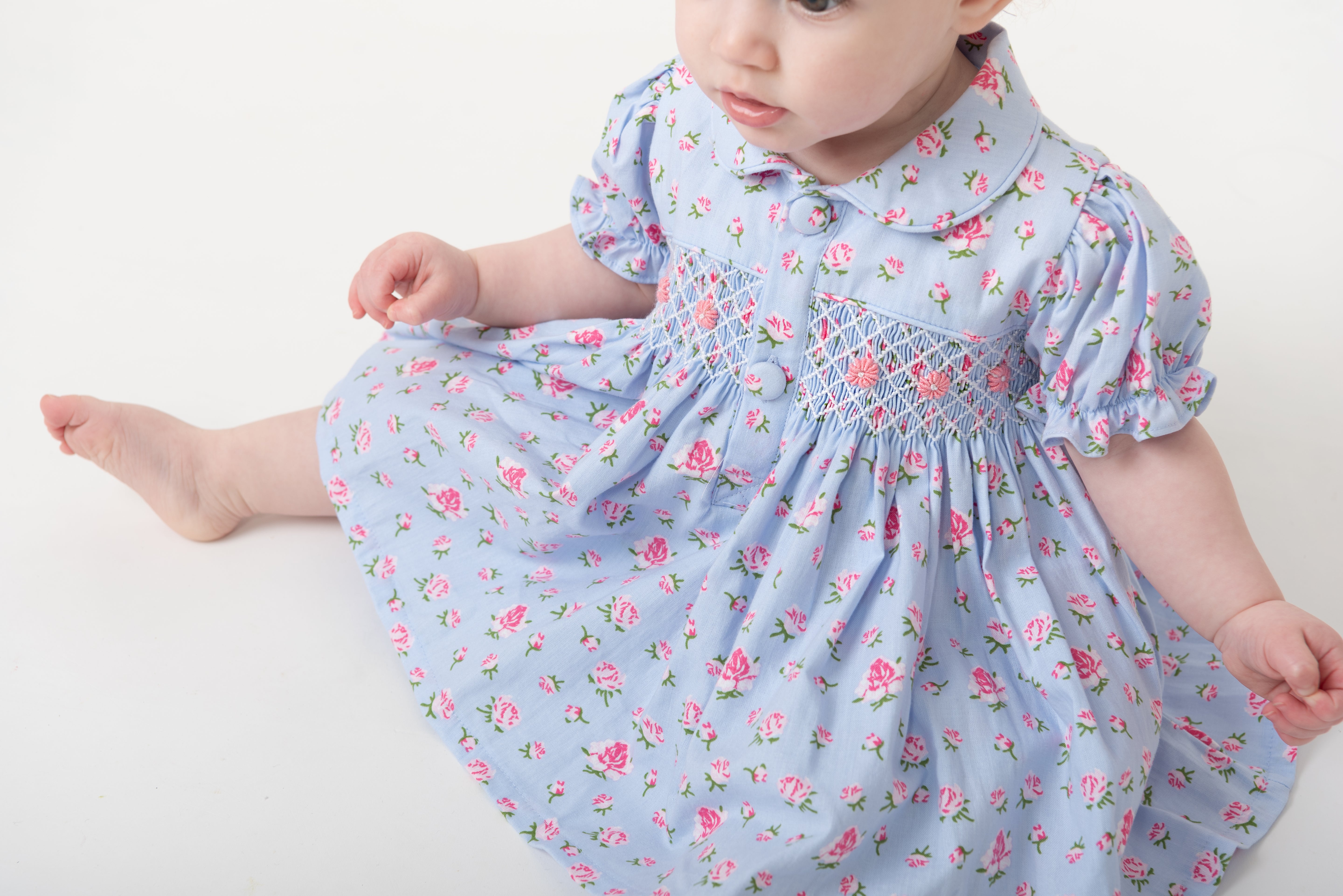 Indigo Floral Hand Smocked Baby Top and Trouser Set