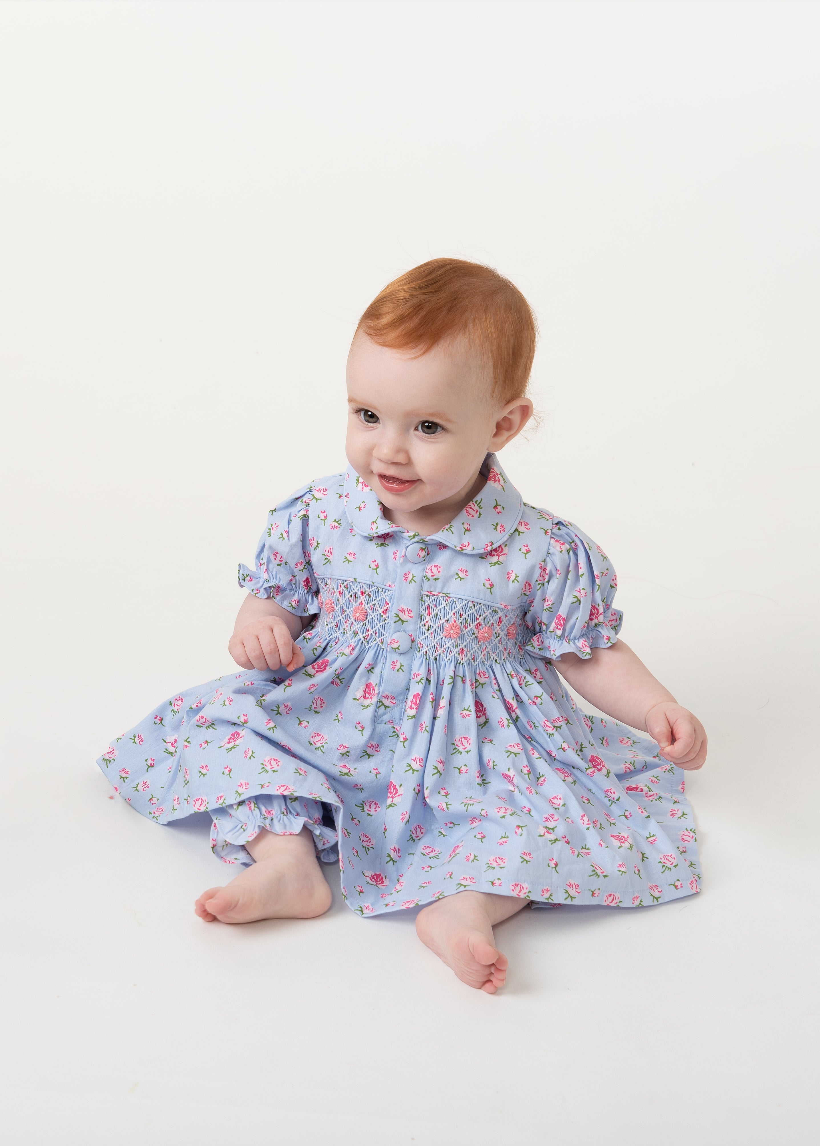 Indigo Floral Hand Smocked Baby Top and Trouser Set